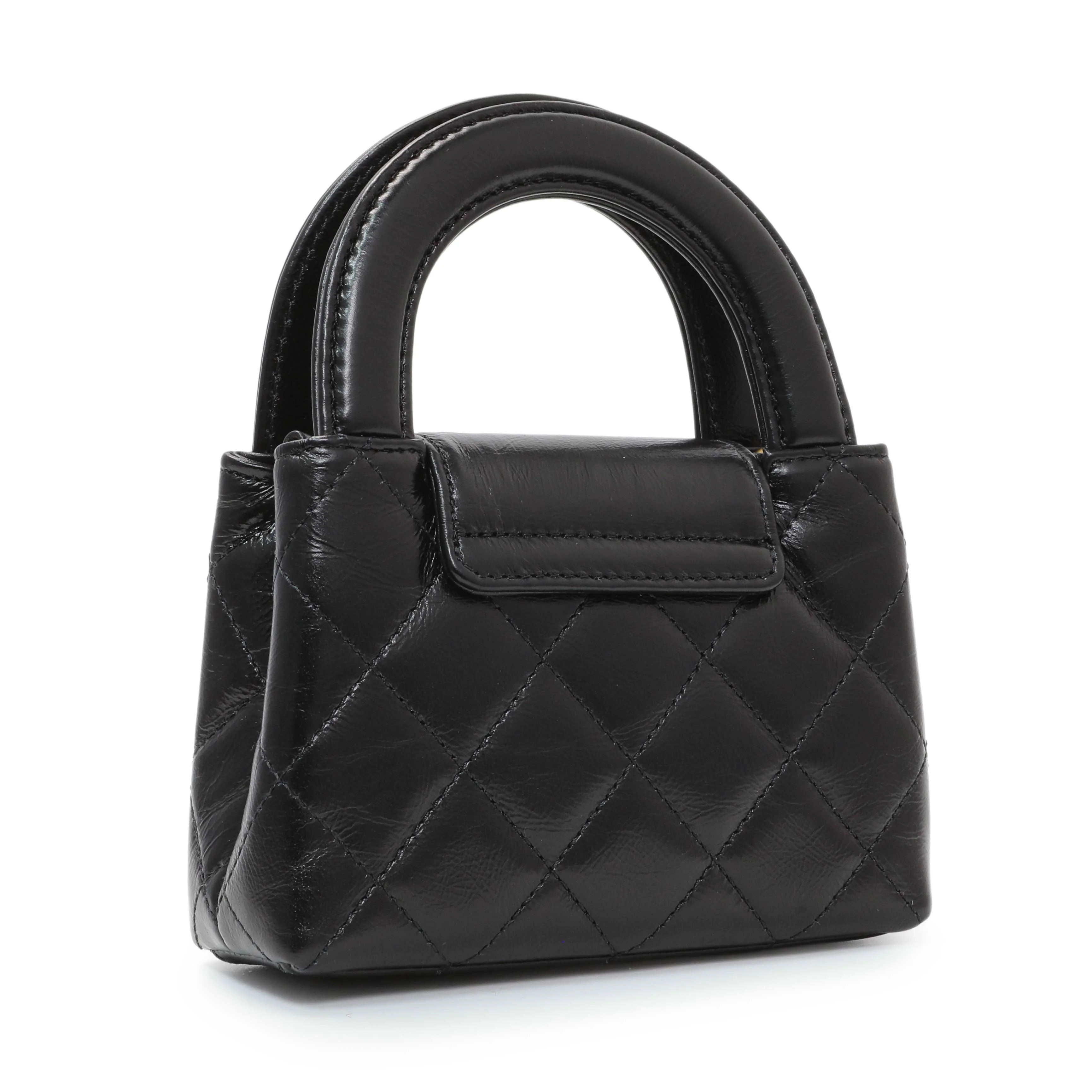 Chanel Black Shiny Aged Calfskin Quilted Mini Nano Kelly Shopper - Image 2