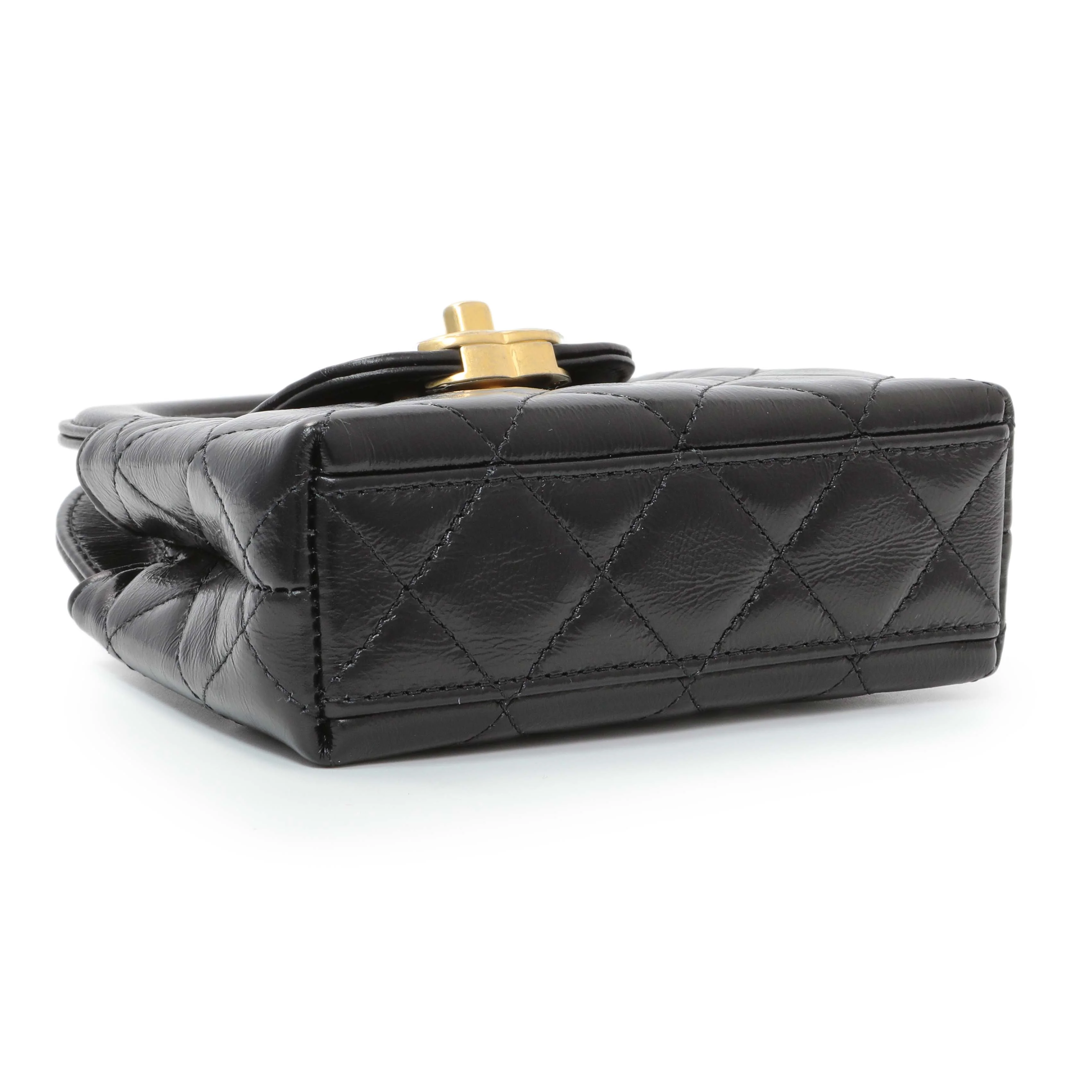 Chanel Black Shiny Aged Calfskin Quilted Mini Nano Kelly Shopper - Image 3