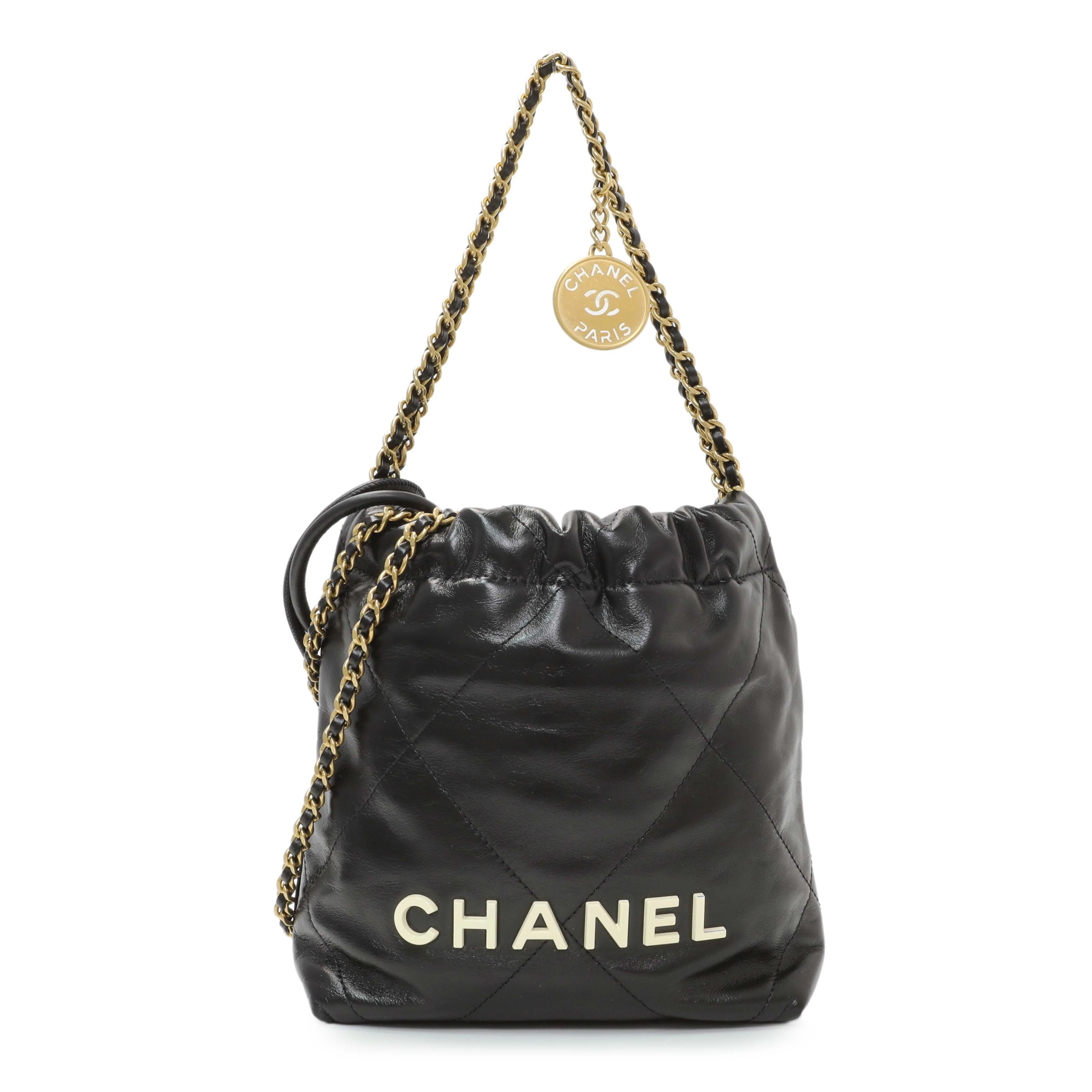 Chanel Black Shiny Calfskin Quilted Mini Chanel 22