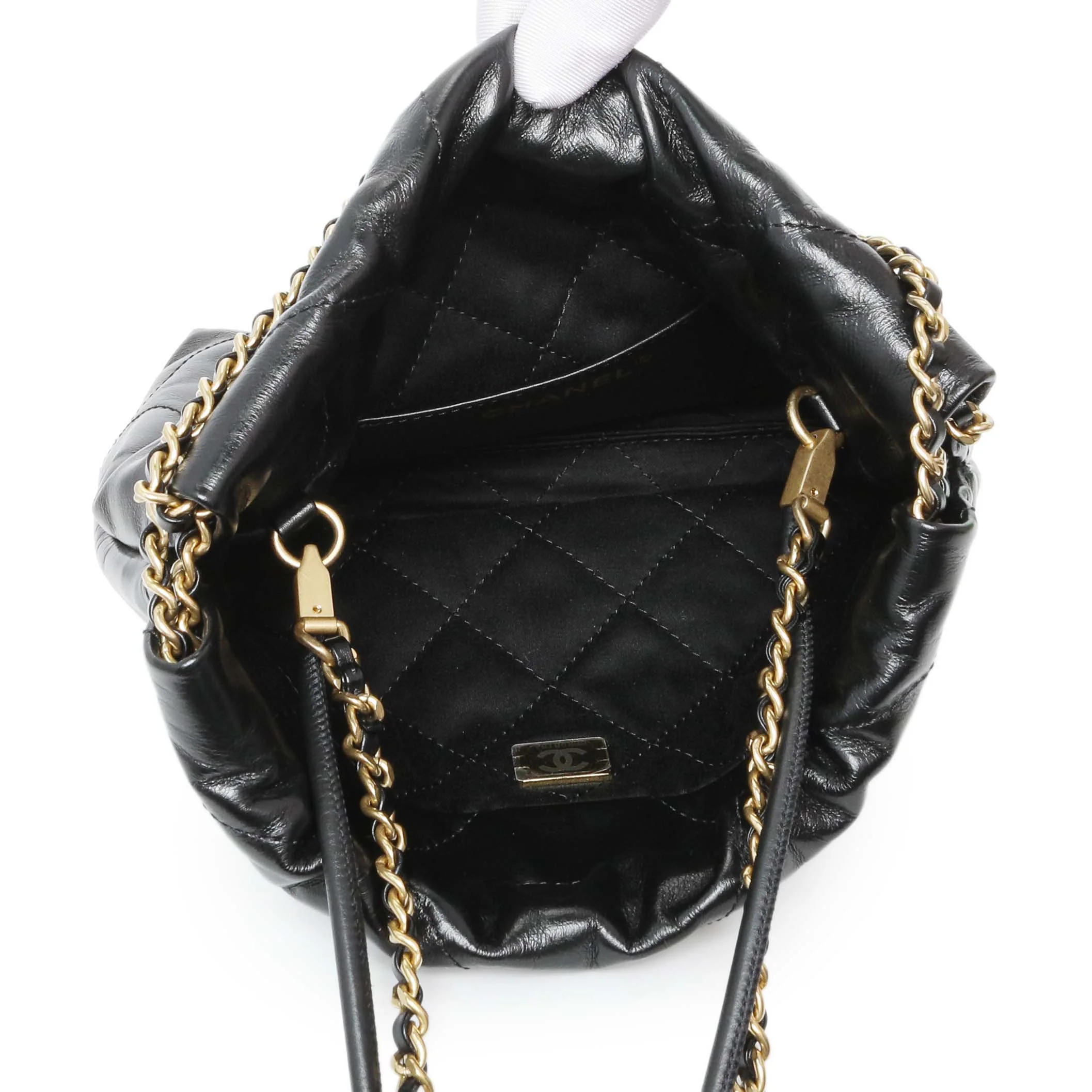 Chanel Black Shiny Calfskin Quilted Mini Chanel 22 - Image 4