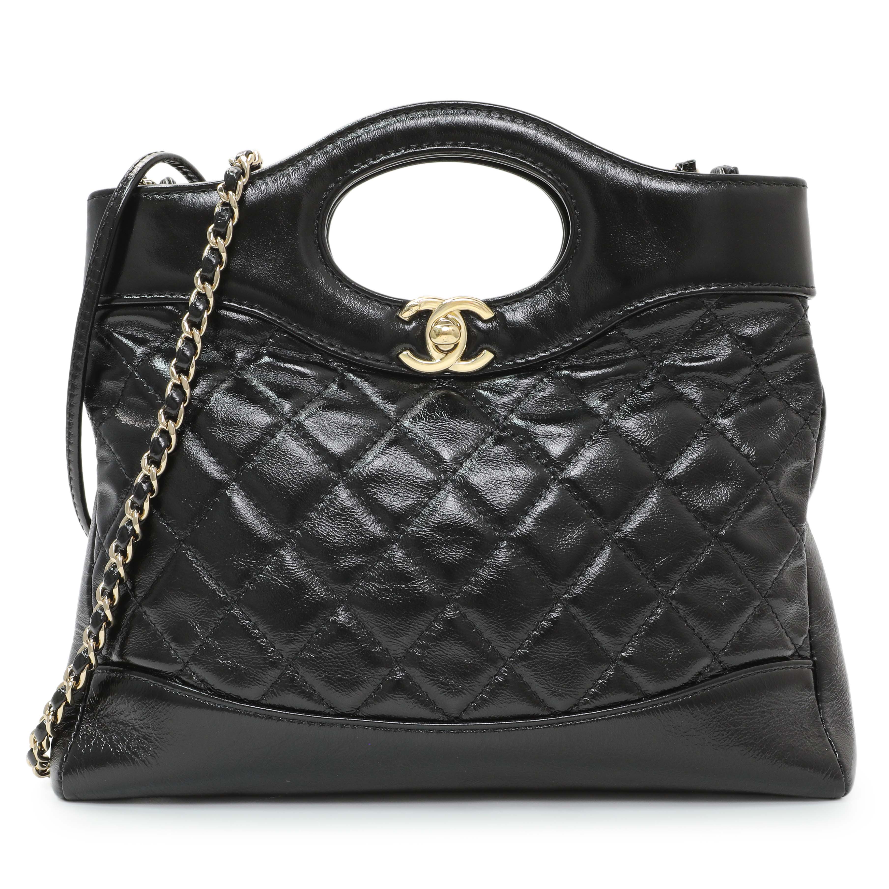 Chanel Black Shiny Crumpled Calfskin Quilted Mini 31 Shopping Bag