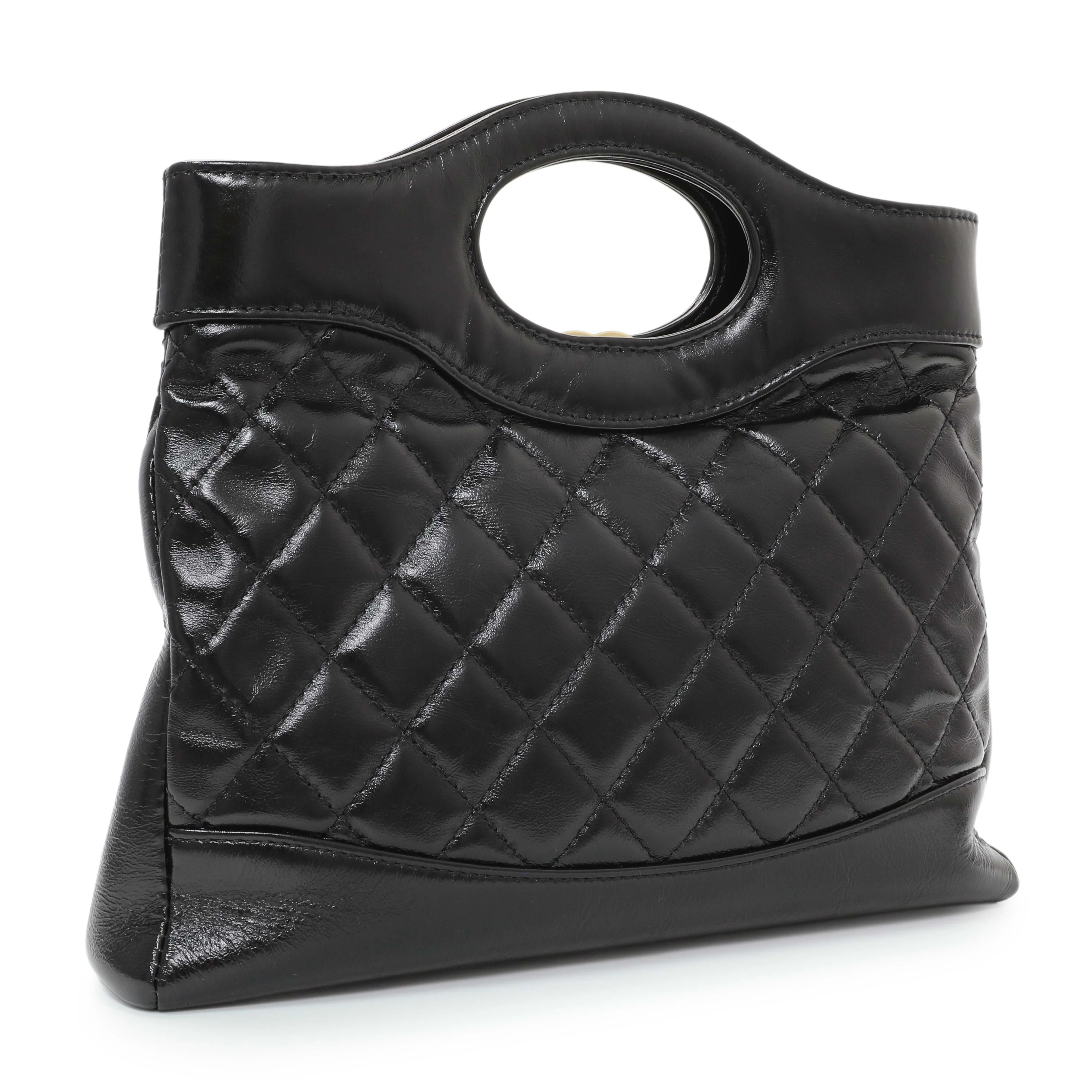Chanel Black Shiny Crumpled Calfskin Quilted Mini 31 Shopping Bag - Image 2