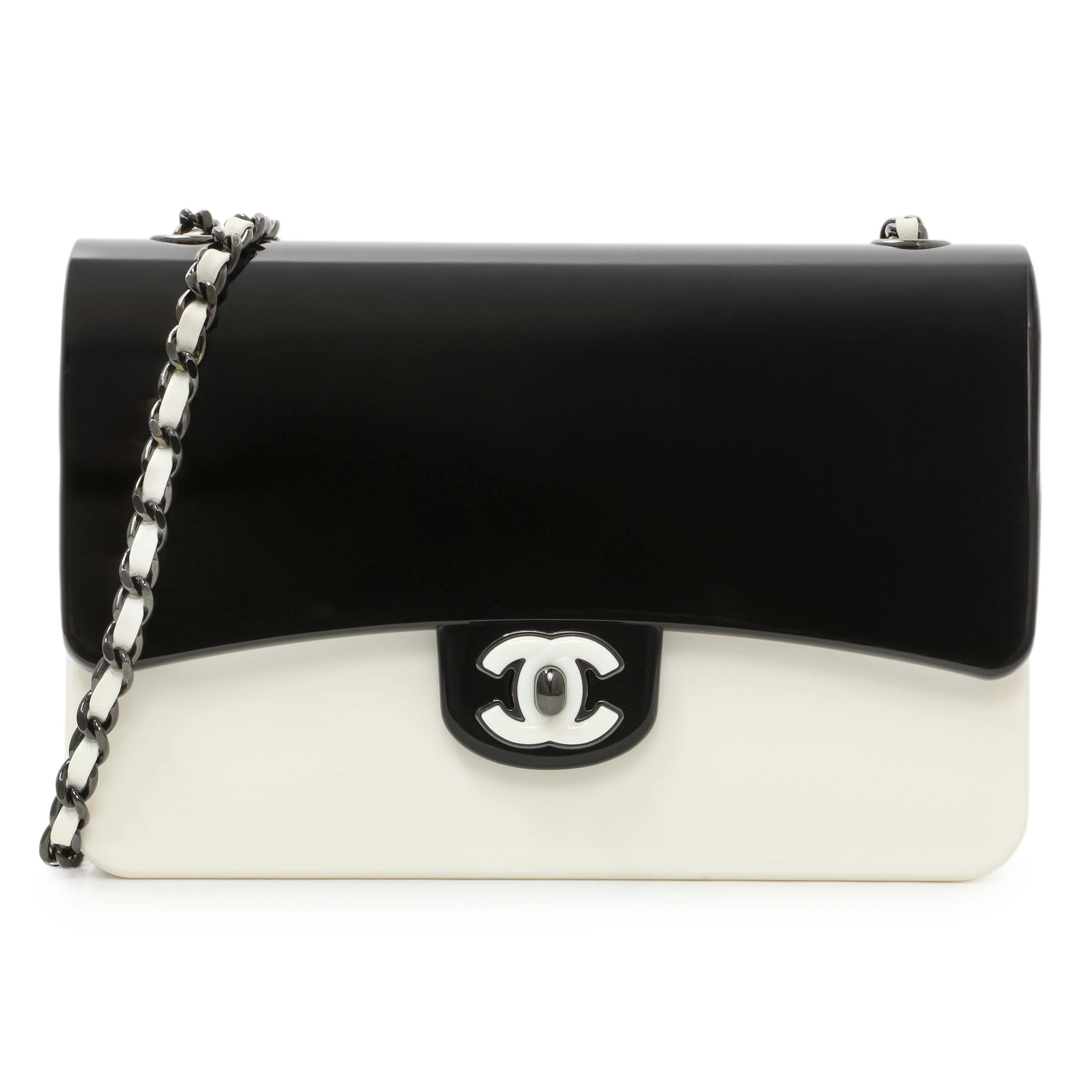 Chanel Black White Plexiglass Plexi Coco Bag