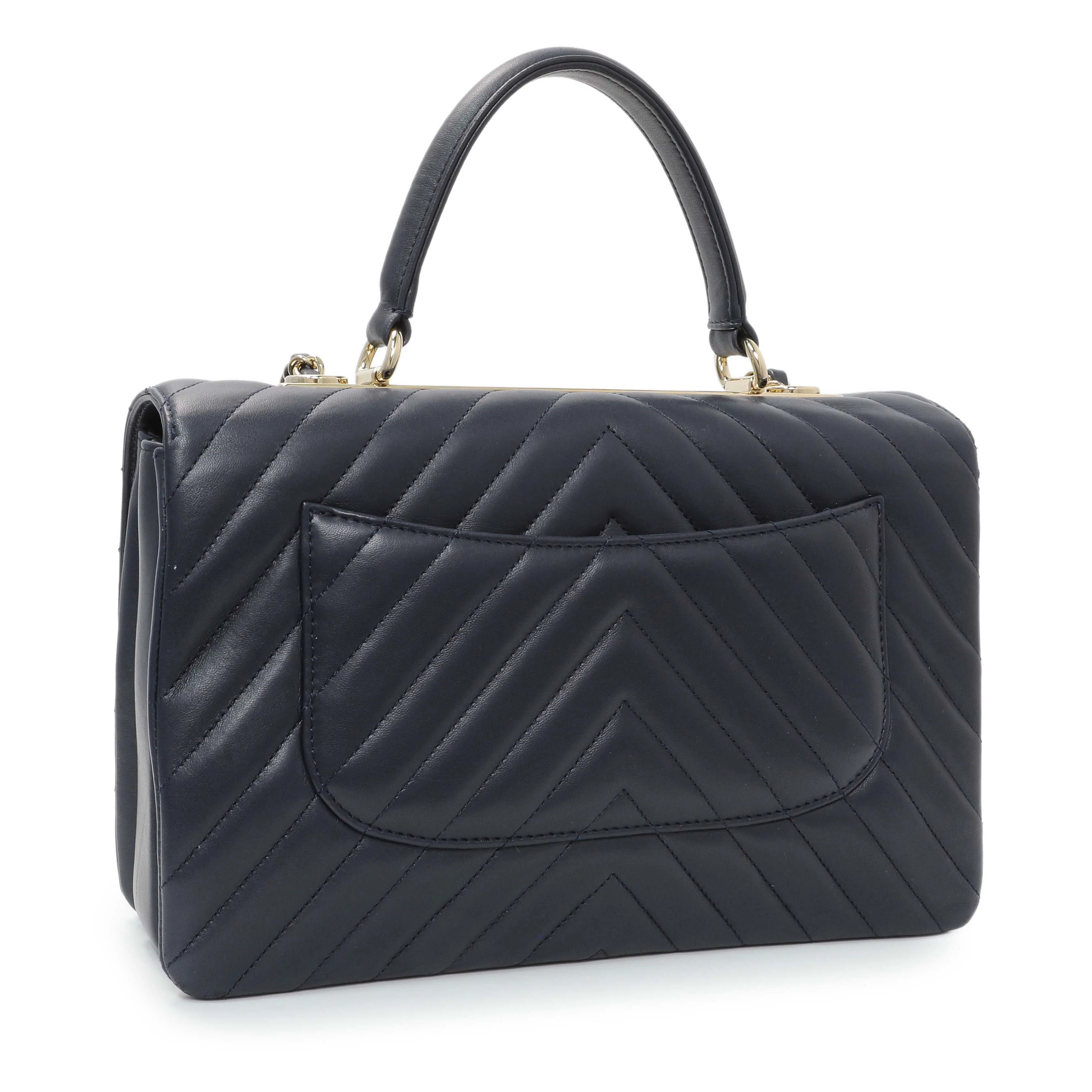Chanel Blue Chevron Quilted Lambskin Medium Trendy CC Dual Handle Flap Bag - Image 2