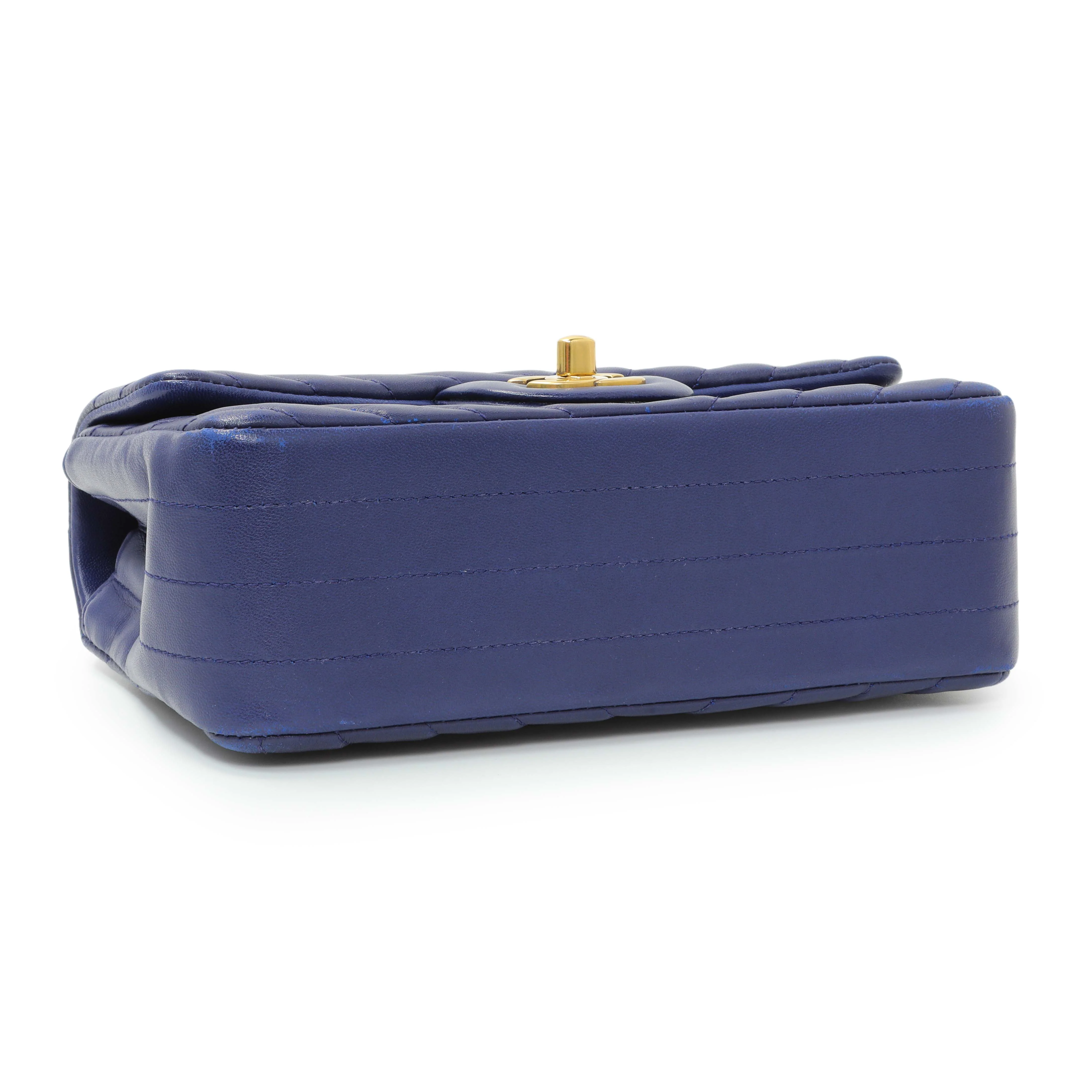 Chanel Blue Chevron Quilted Lambskin Mini Rectangular Flap - Image 3