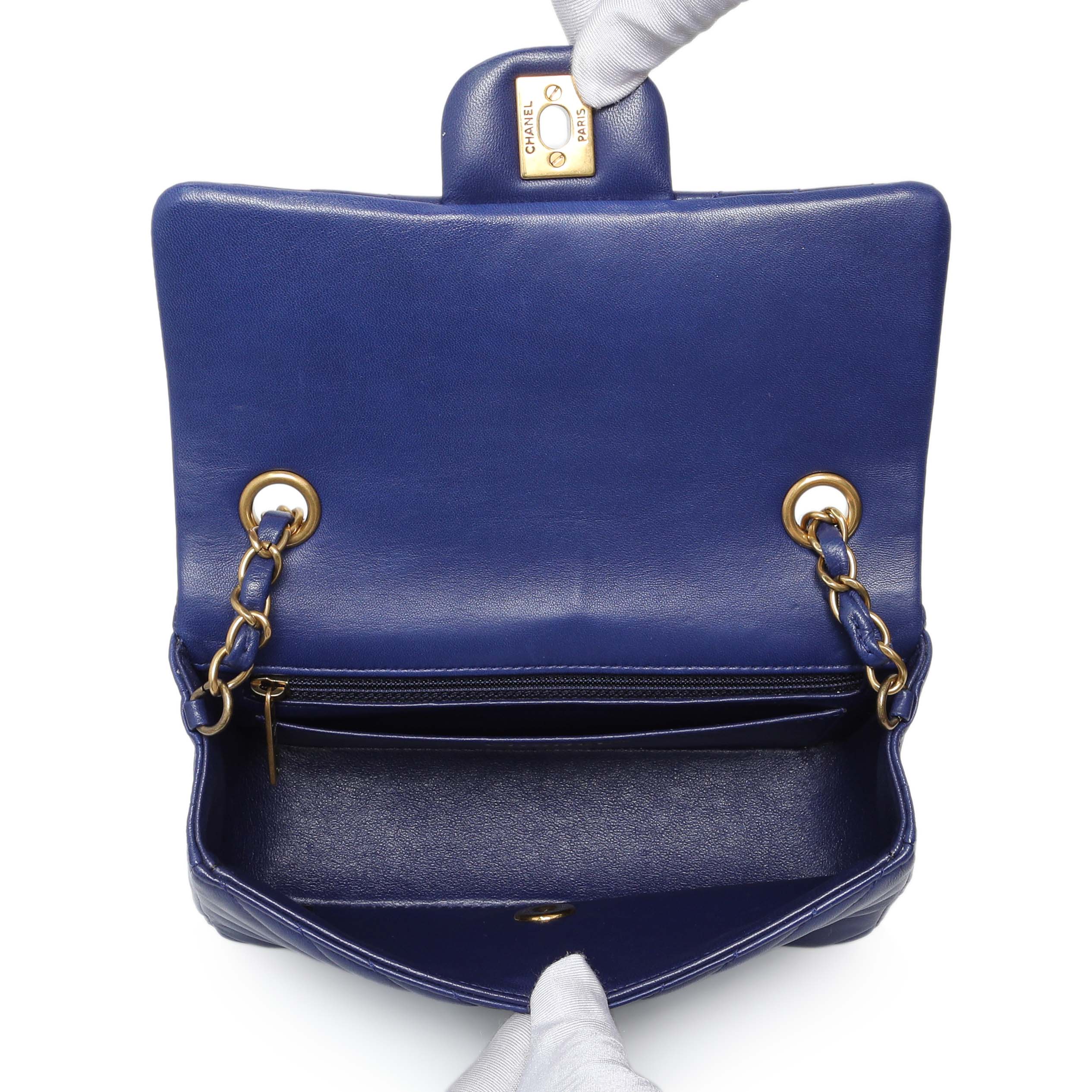 Chanel Blue Chevron Quilted Lambskin Mini Rectangular Flap - Image 8