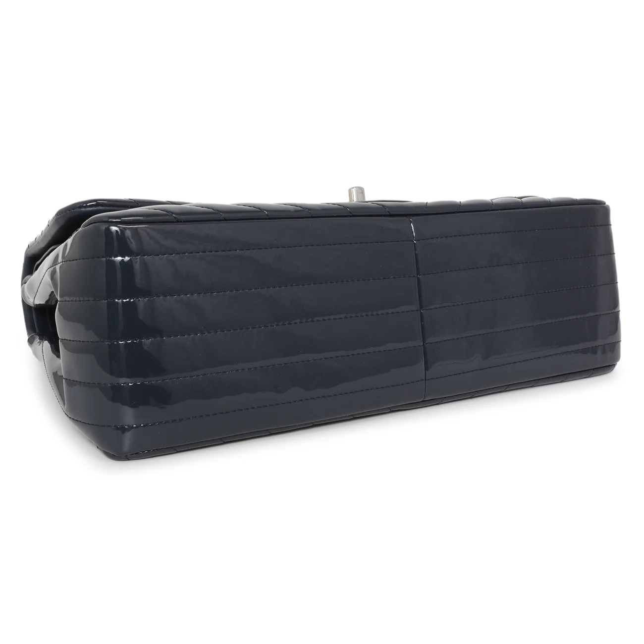 Chanel Blue Chevron Quilted Patent Jumbo Classic Double Flap - Image 3