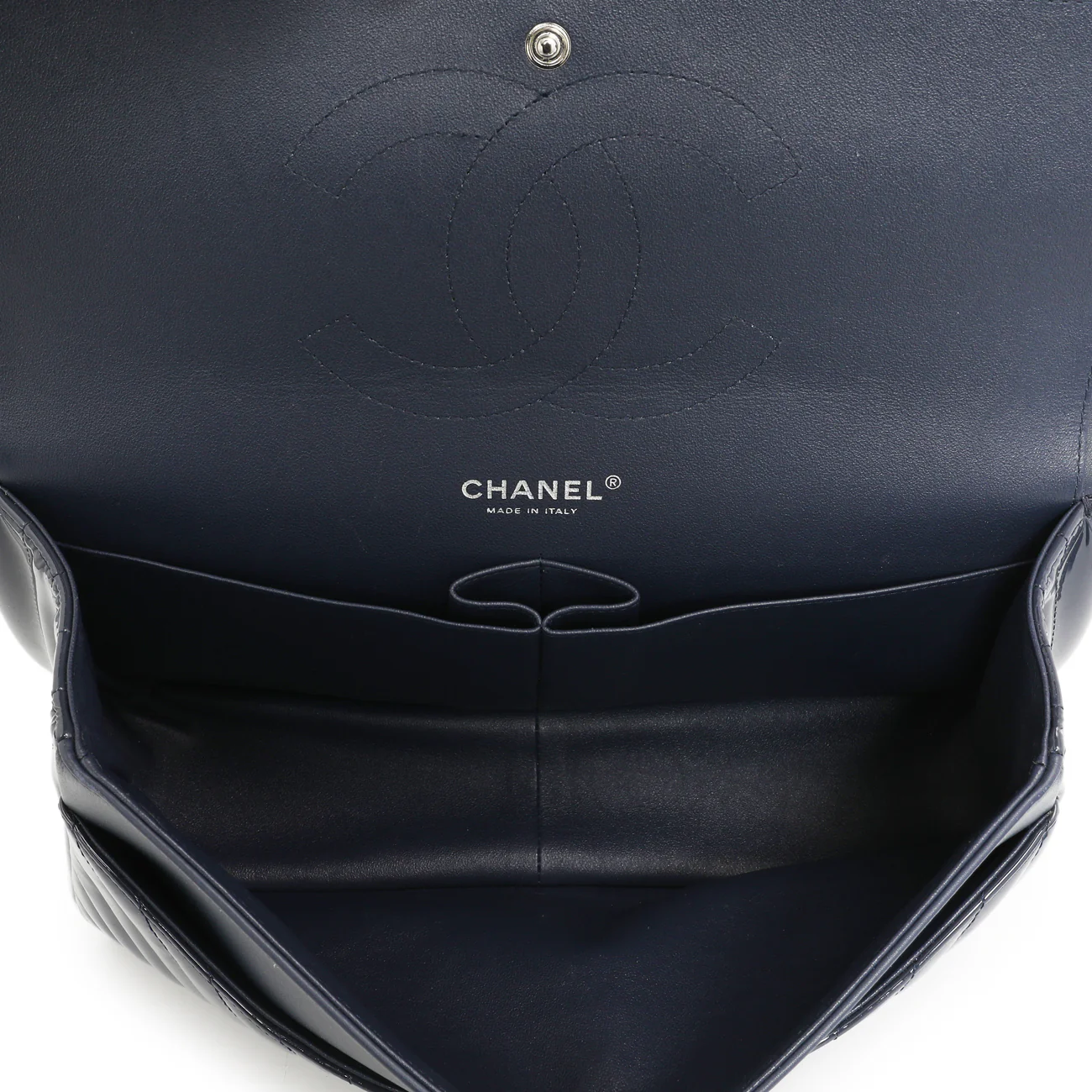 Chanel Blue Chevron Quilted Patent Jumbo Classic Double Flap - Image 5