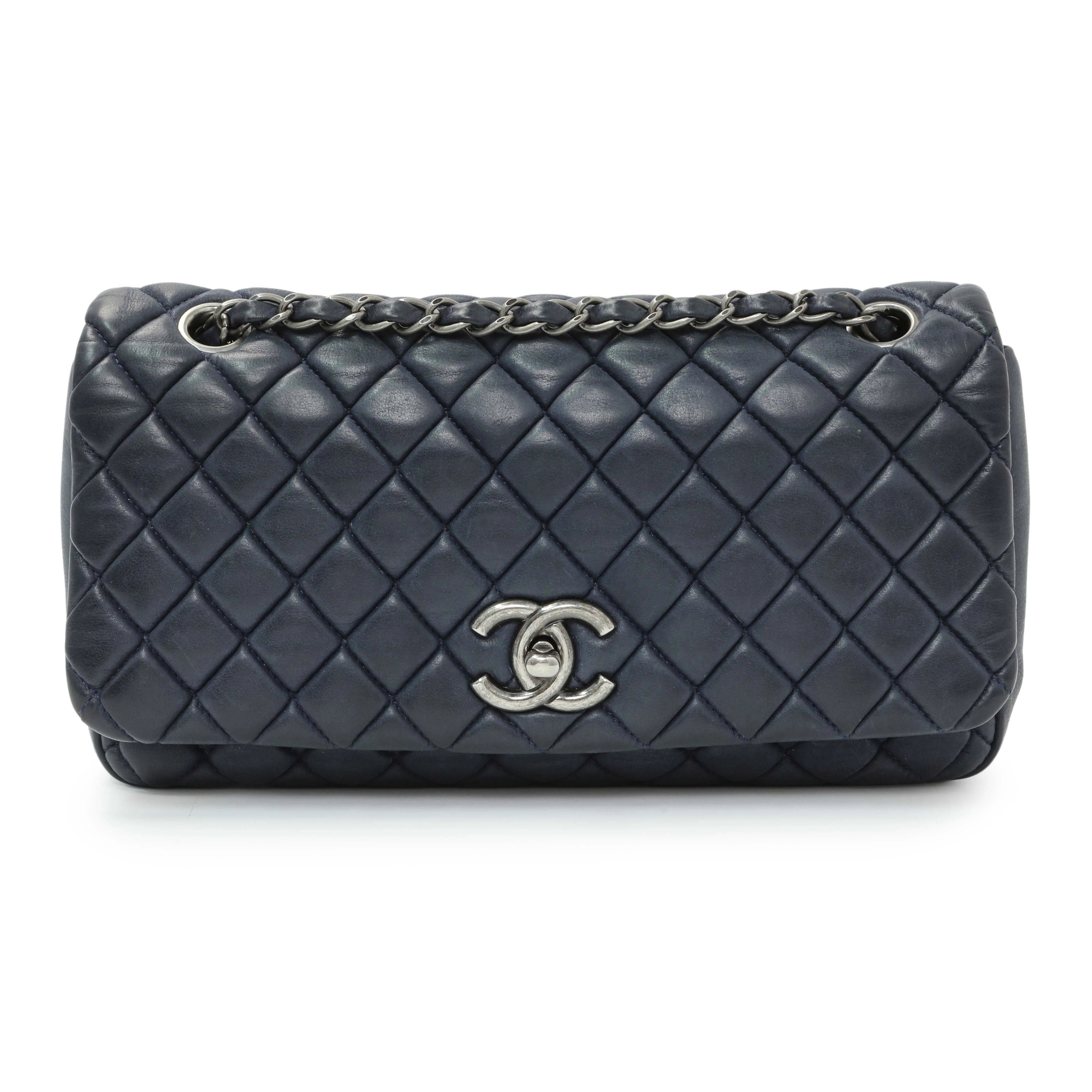 Chanel Blue Iridescent Calfskin Bubble Flap