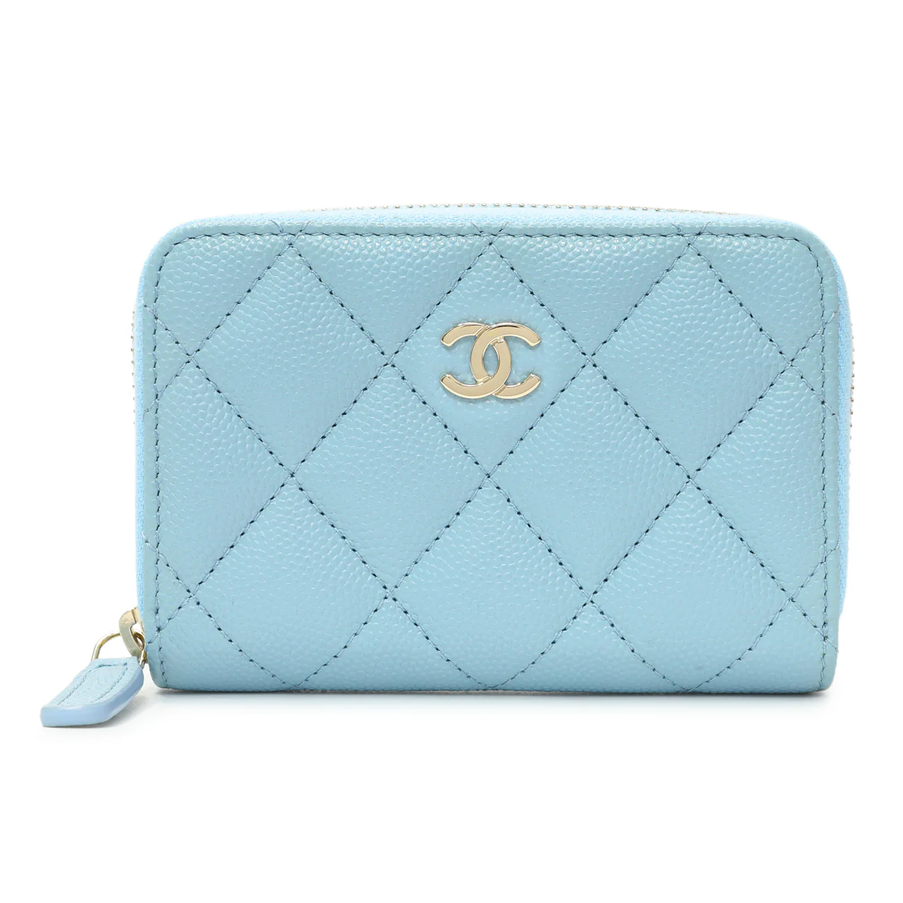 Chanel Blue Quilted Caviar Zip Coin Purse