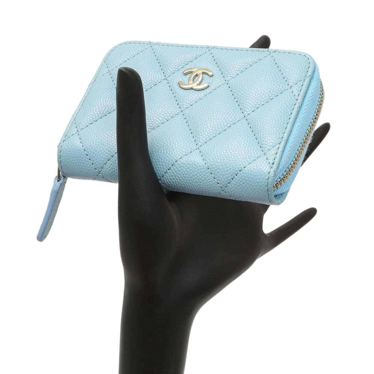 Chanel Blue Quilted Caviar Zip Coin Purse - Image 7