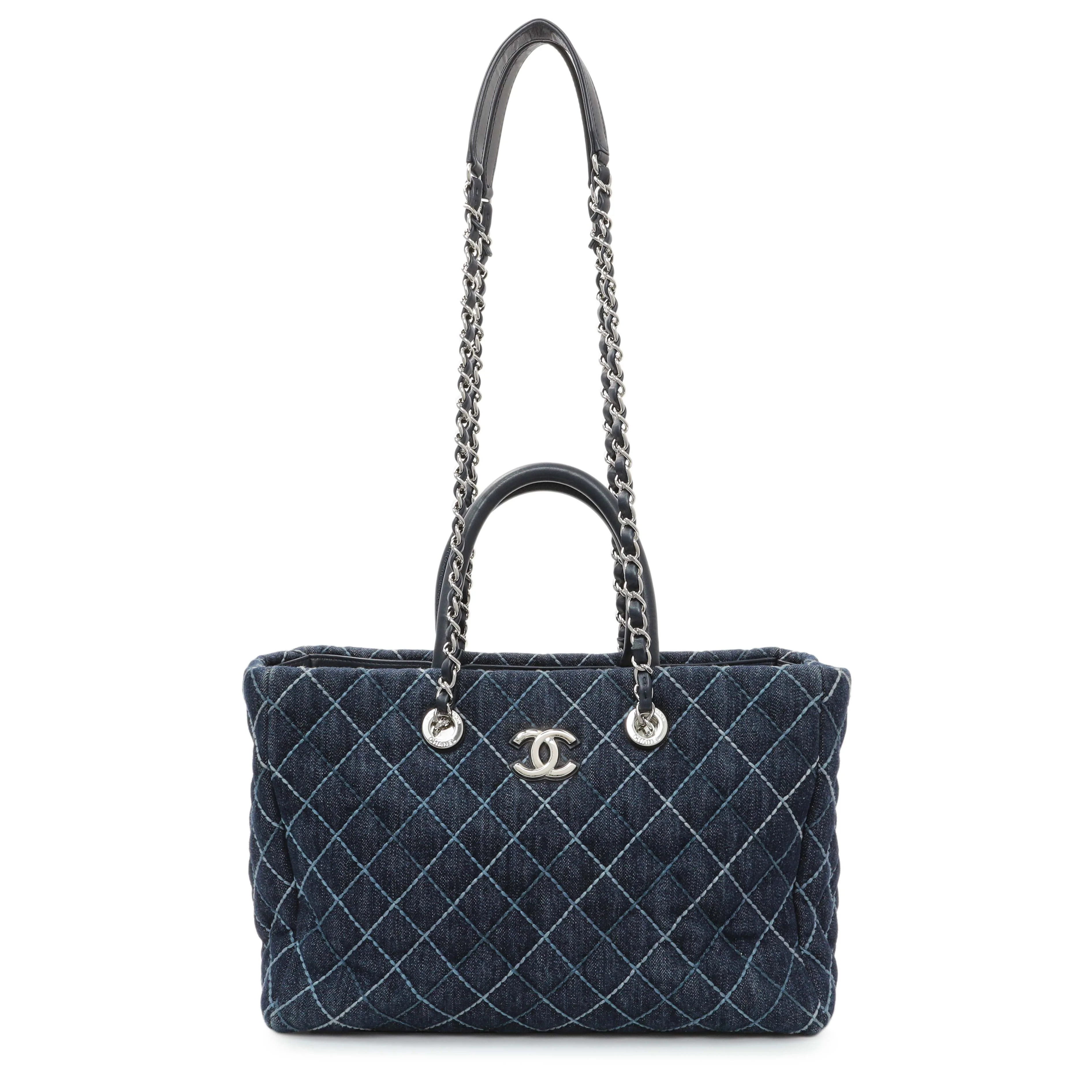 Chanel Blue Quilted Denim Coco Handle Shopping Tote