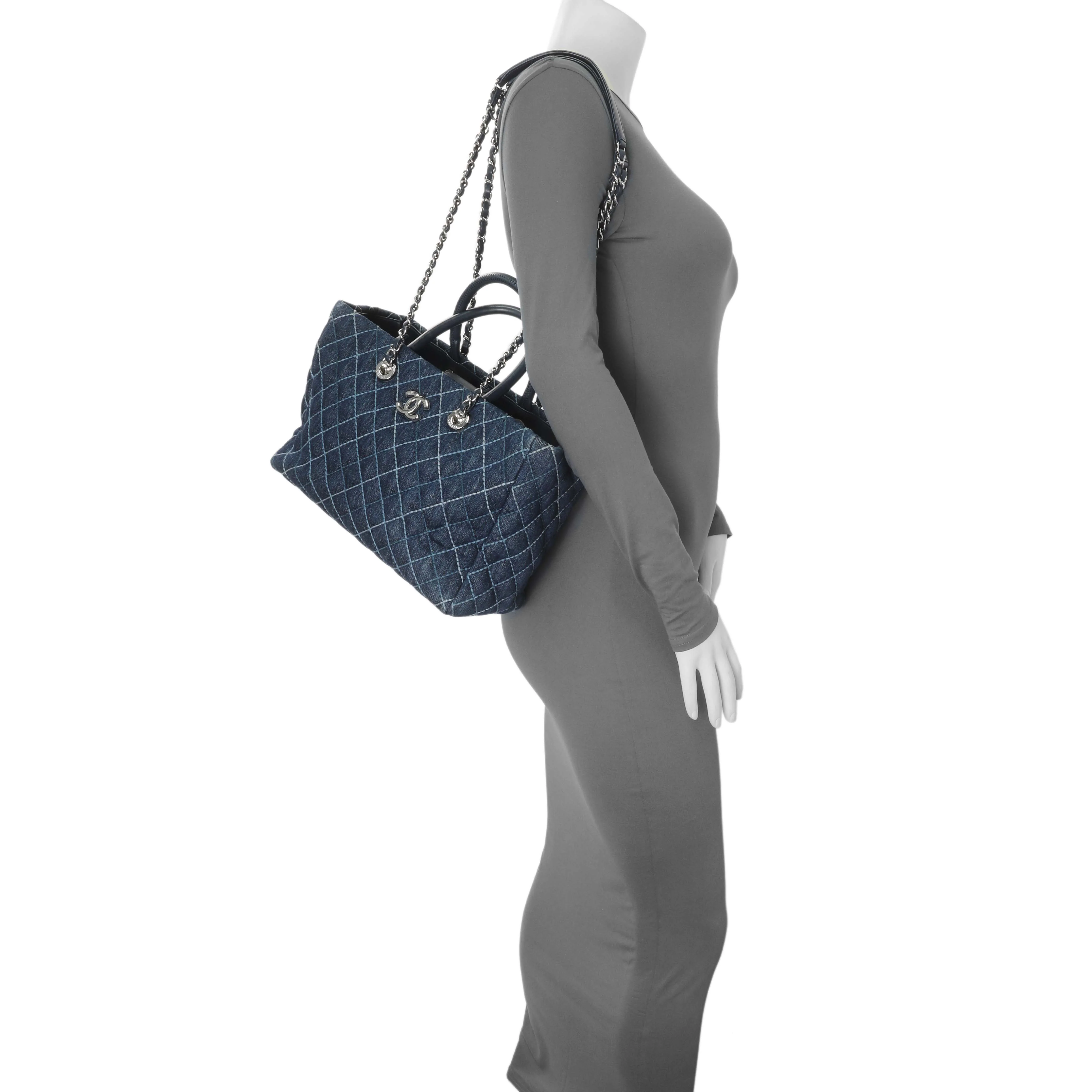 Chanel Blue Quilted Denim Coco Handle Shopping Tote - Image 12