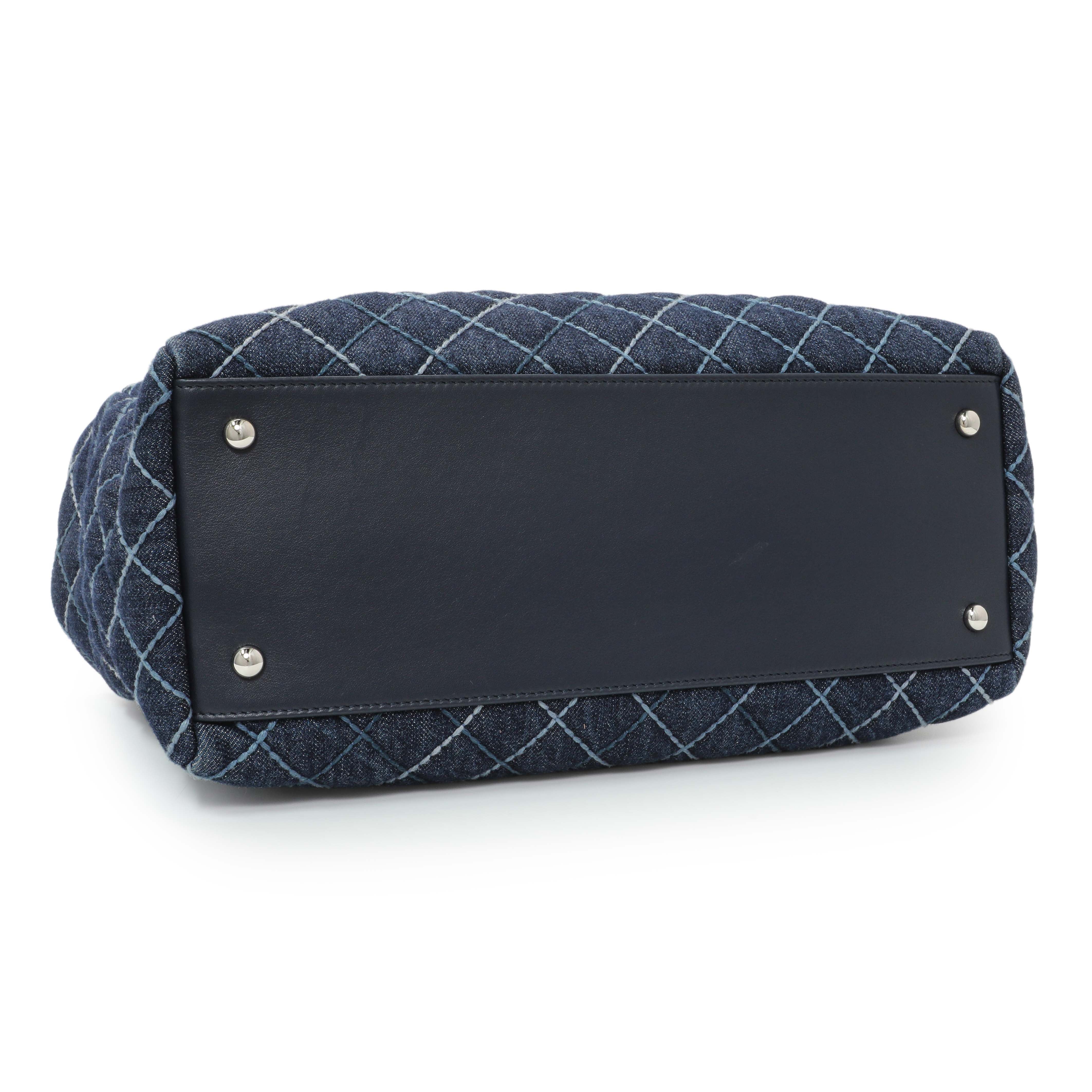 Chanel Blue Quilted Denim Coco Handle Shopping Tote - Image 3
