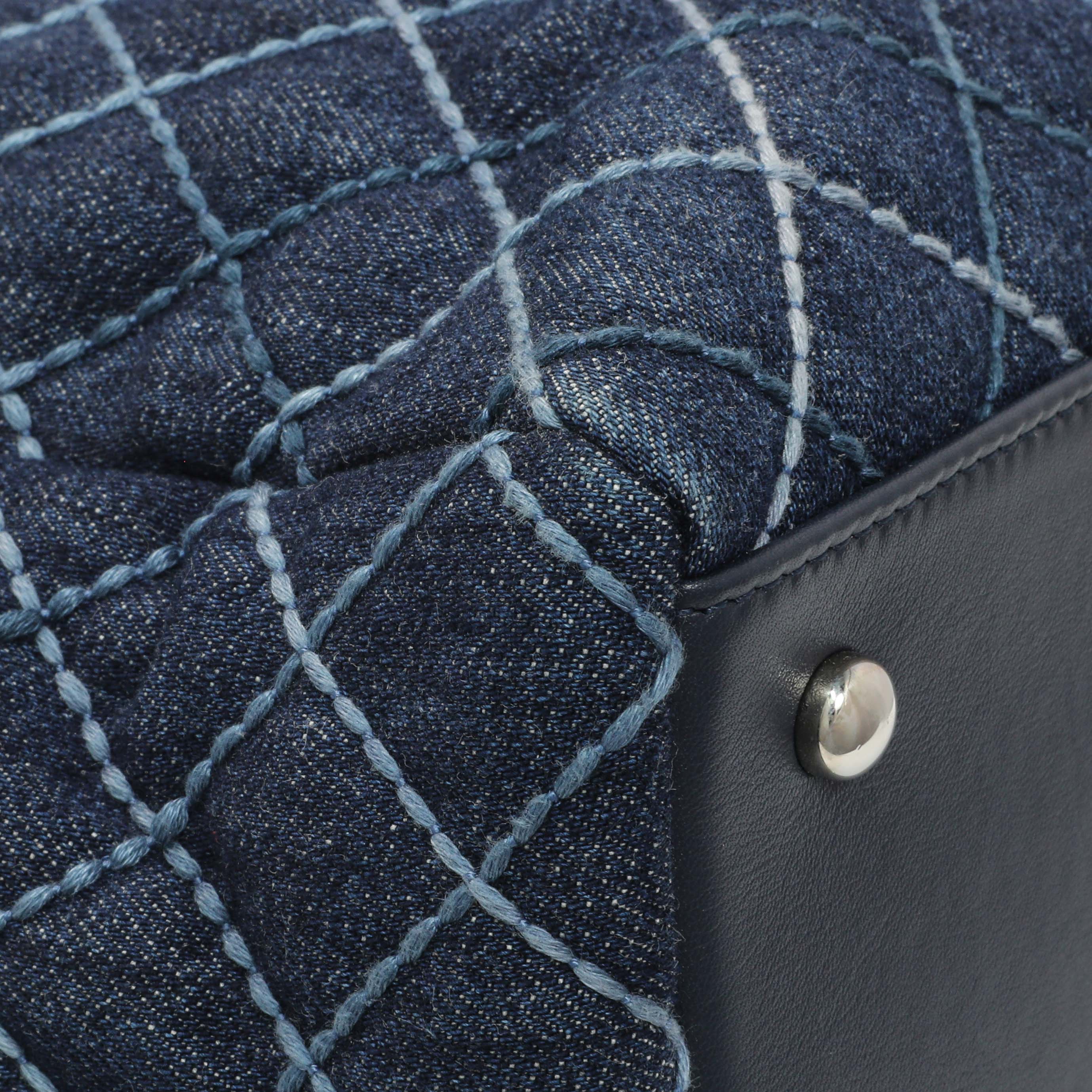 Chanel Blue Quilted Denim Coco Handle Shopping Tote - Image 4