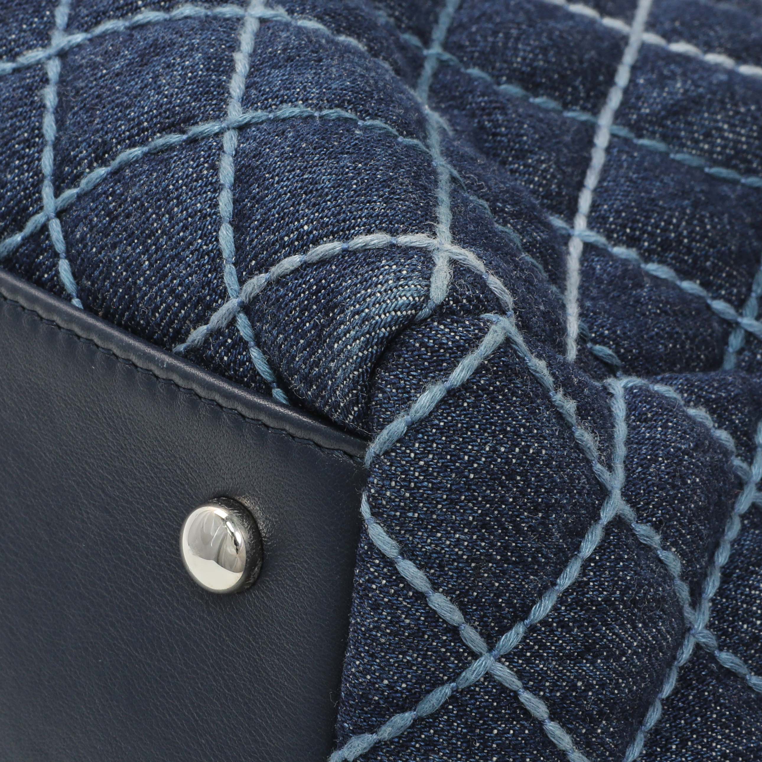 Chanel Blue Quilted Denim Coco Handle Shopping Tote - Image 5