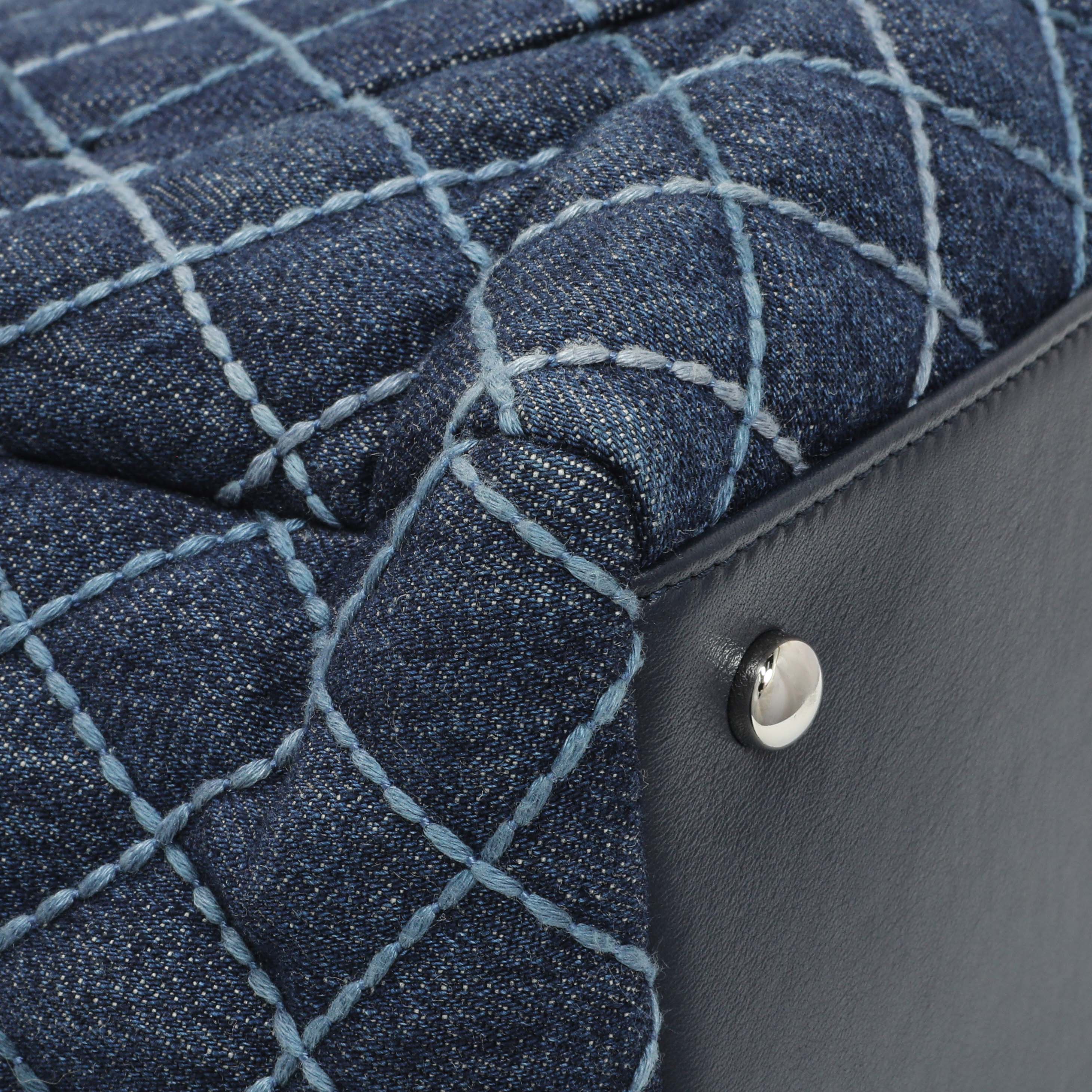 Chanel Blue Quilted Denim Coco Handle Shopping Tote - Image 6