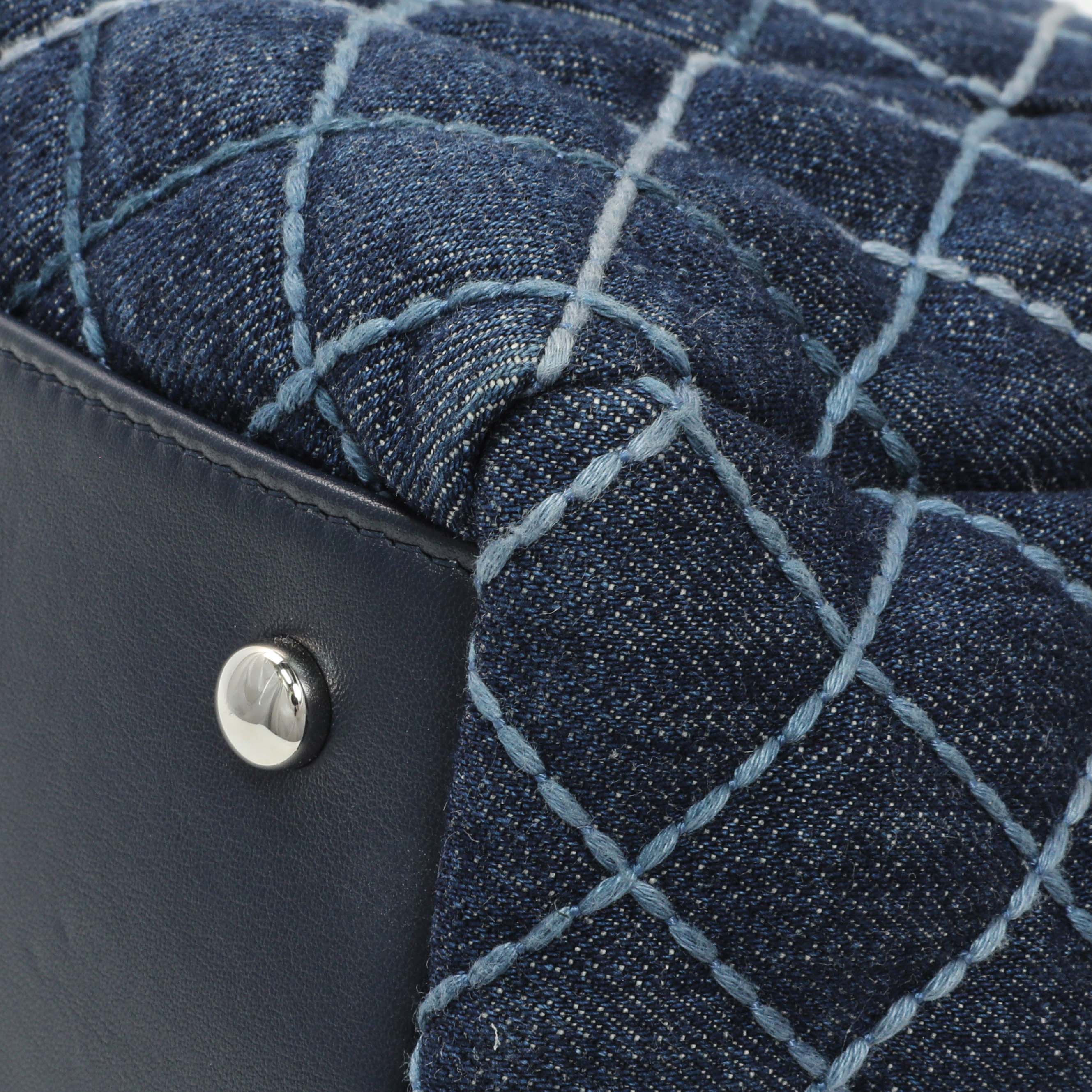 Chanel Blue Quilted Denim Coco Handle Shopping Tote - Image 7