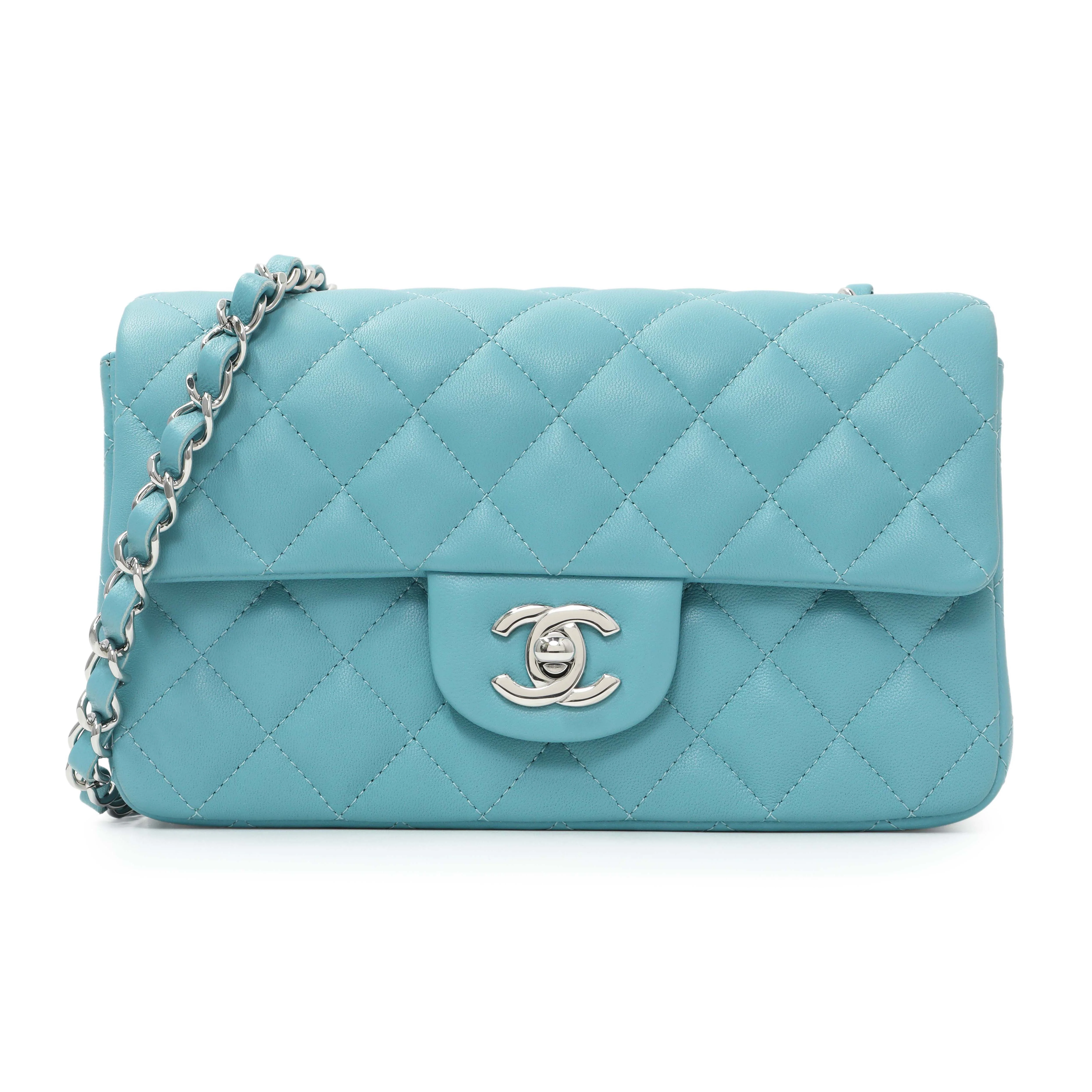 Chanel Blue Quilted Lambskin Mini Rectangular Flap