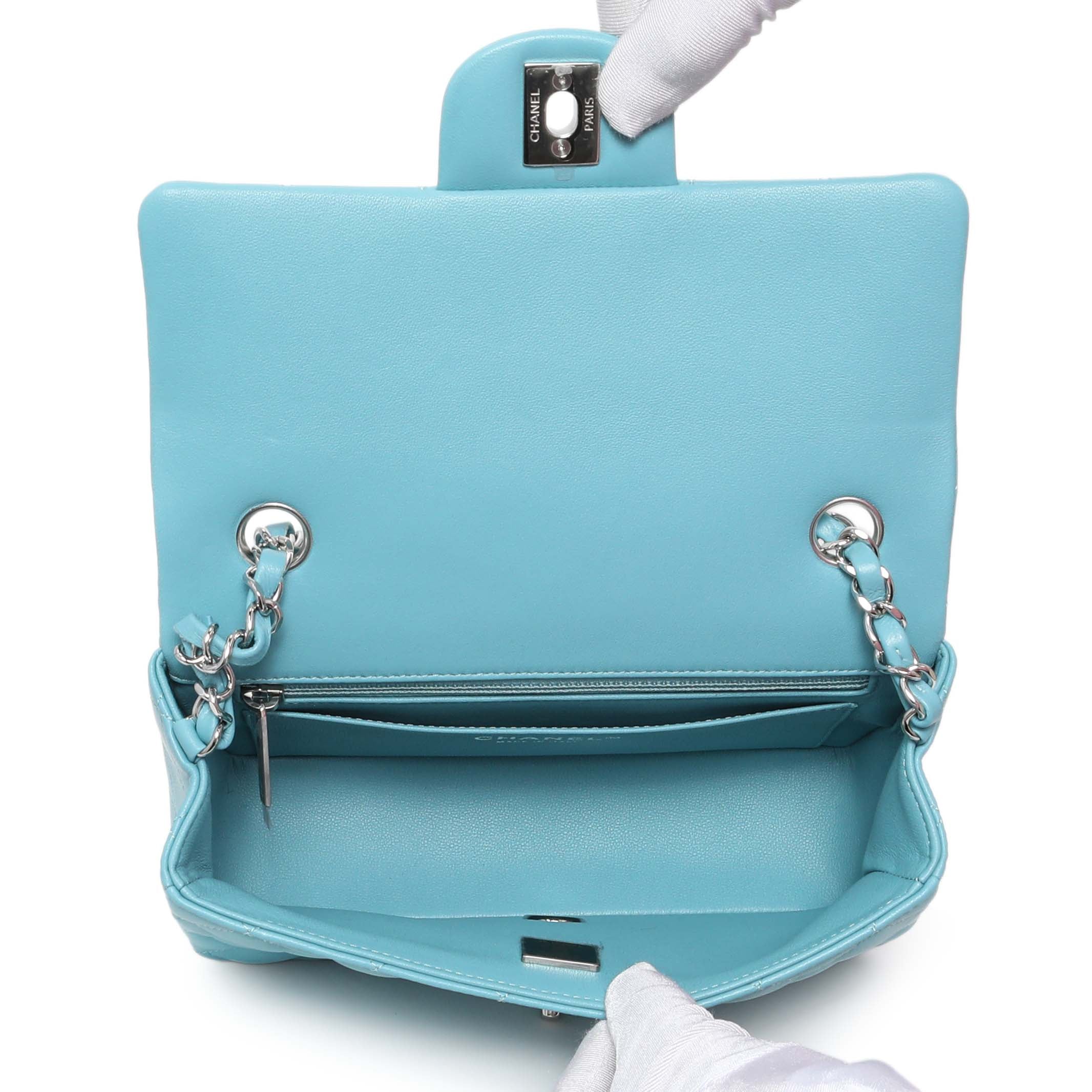 Chanel Blue Quilted Lambskin Mini Rectangular Flap - Image 4