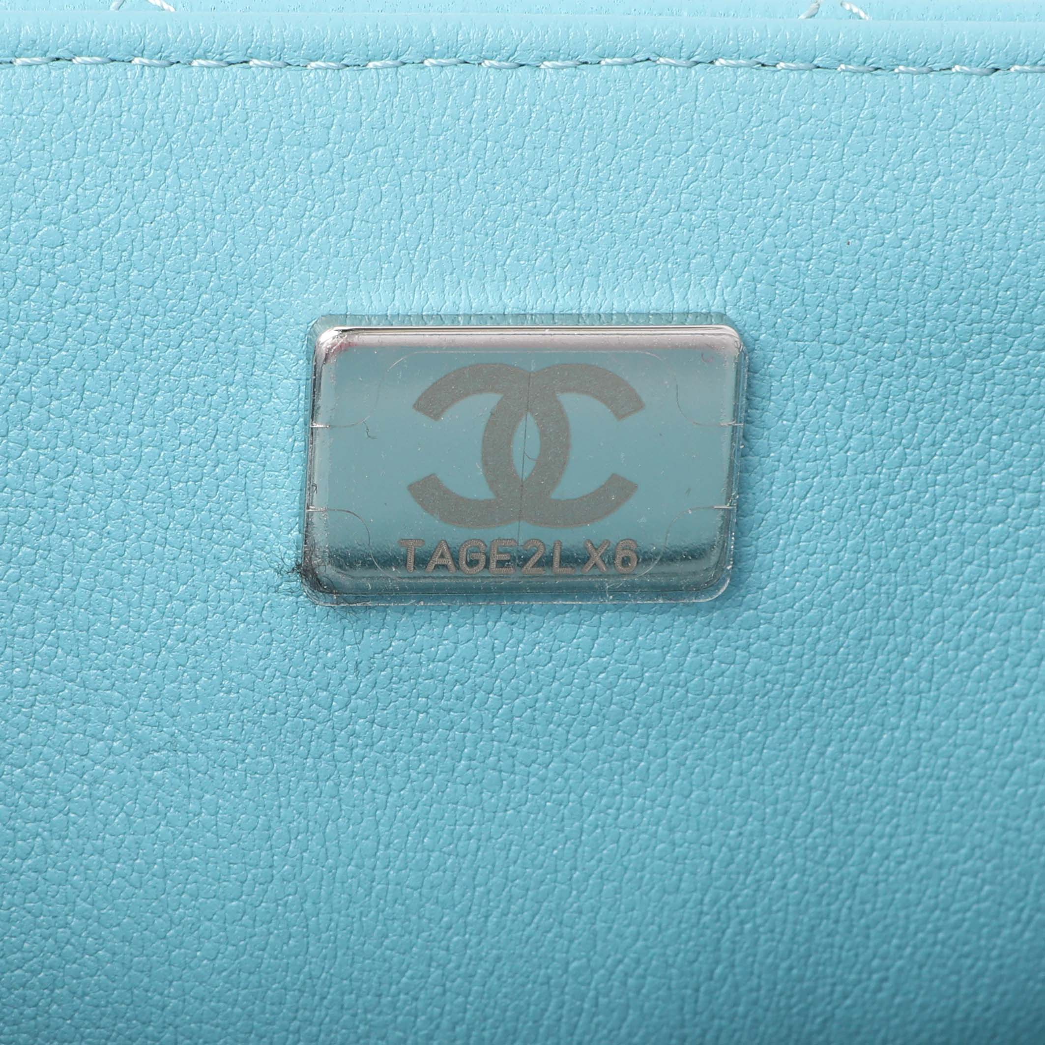 Chanel Blue Quilted Lambskin Mini Rectangular Flap - Image 6