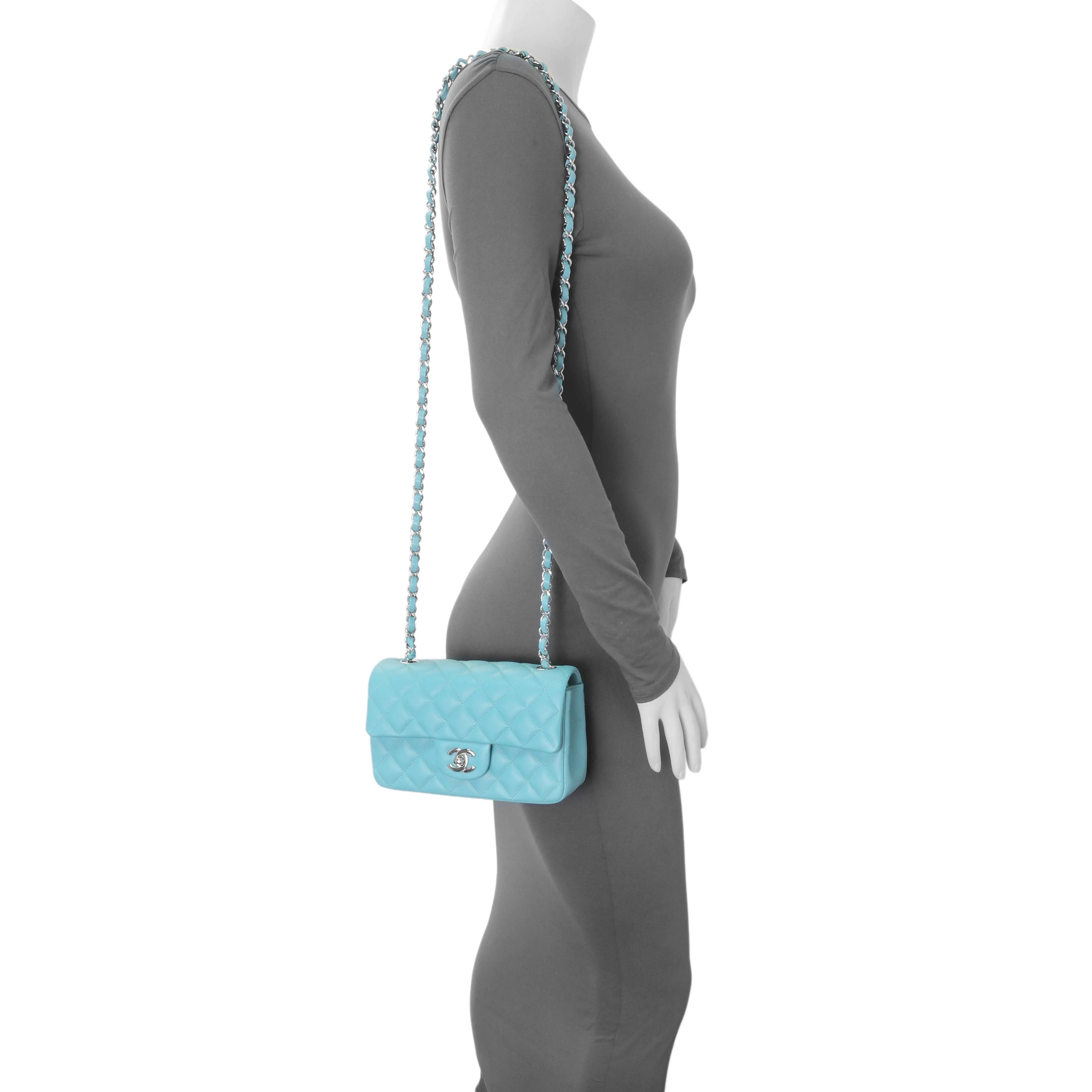 Chanel Blue Quilted Lambskin Mini Rectangular Flap - Image 7