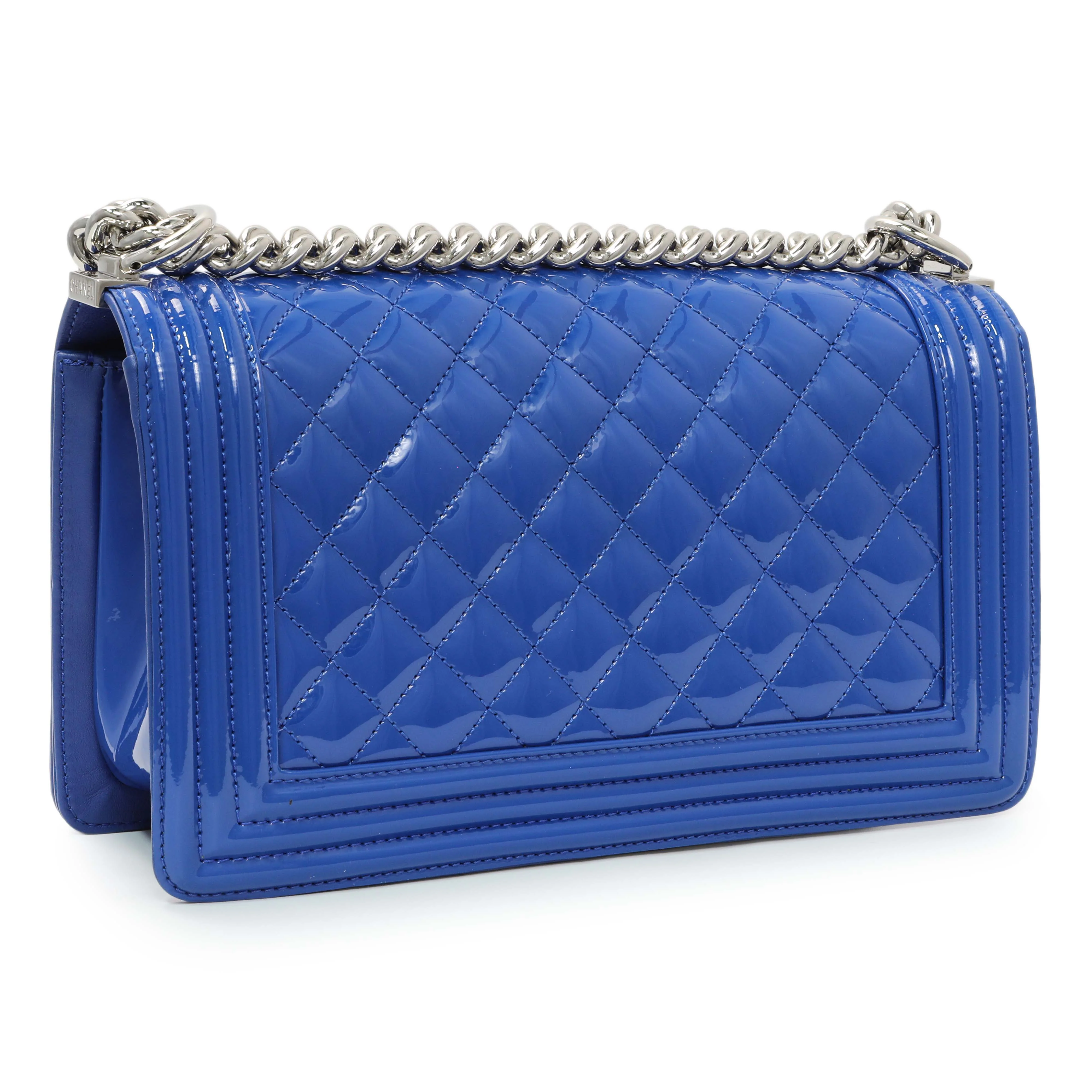 Chanel Blue Quilted Patent Medium Plexiglass Boy Flap - Image 2