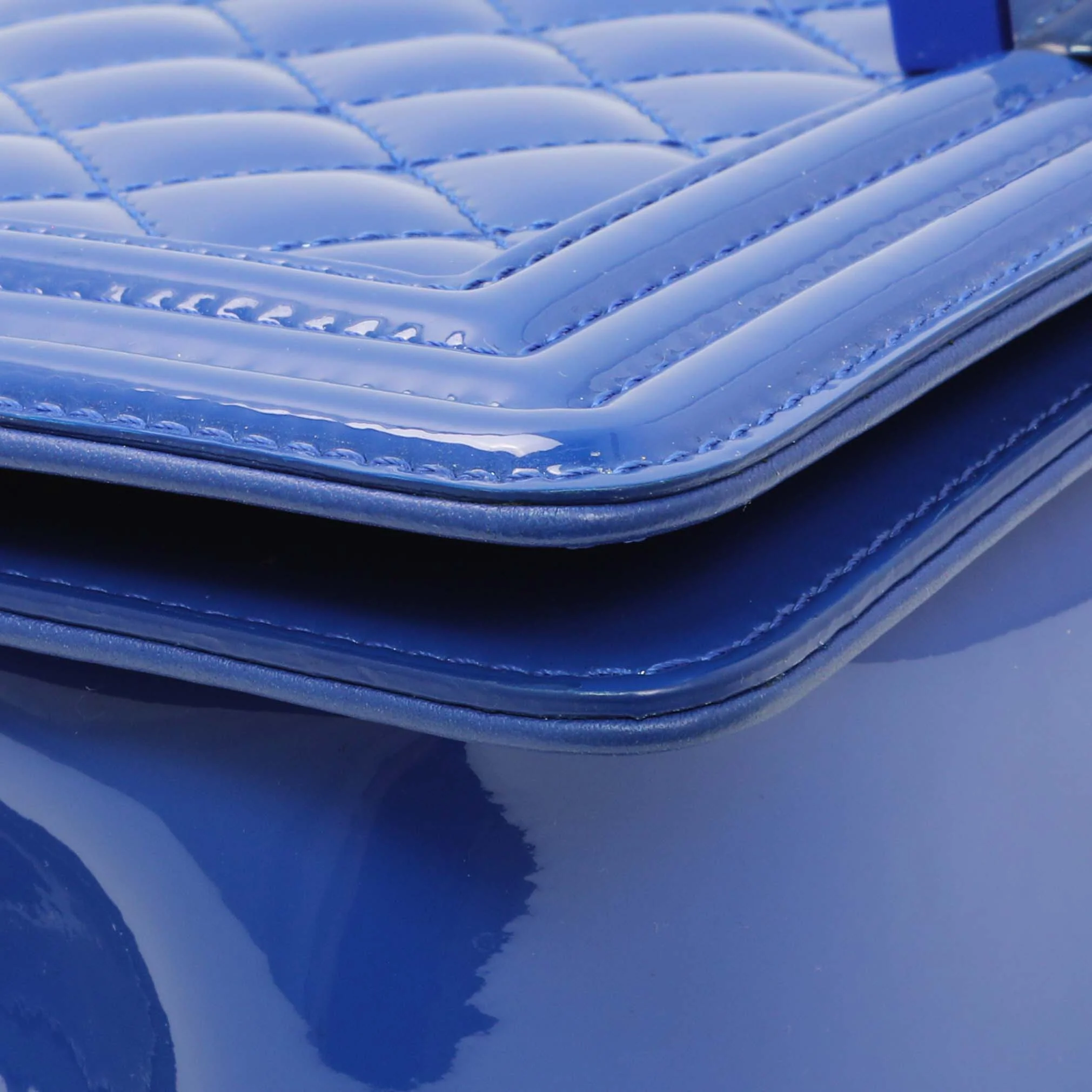 Chanel Blue Quilted Patent Medium Plexiglass Boy Flap - Image 4