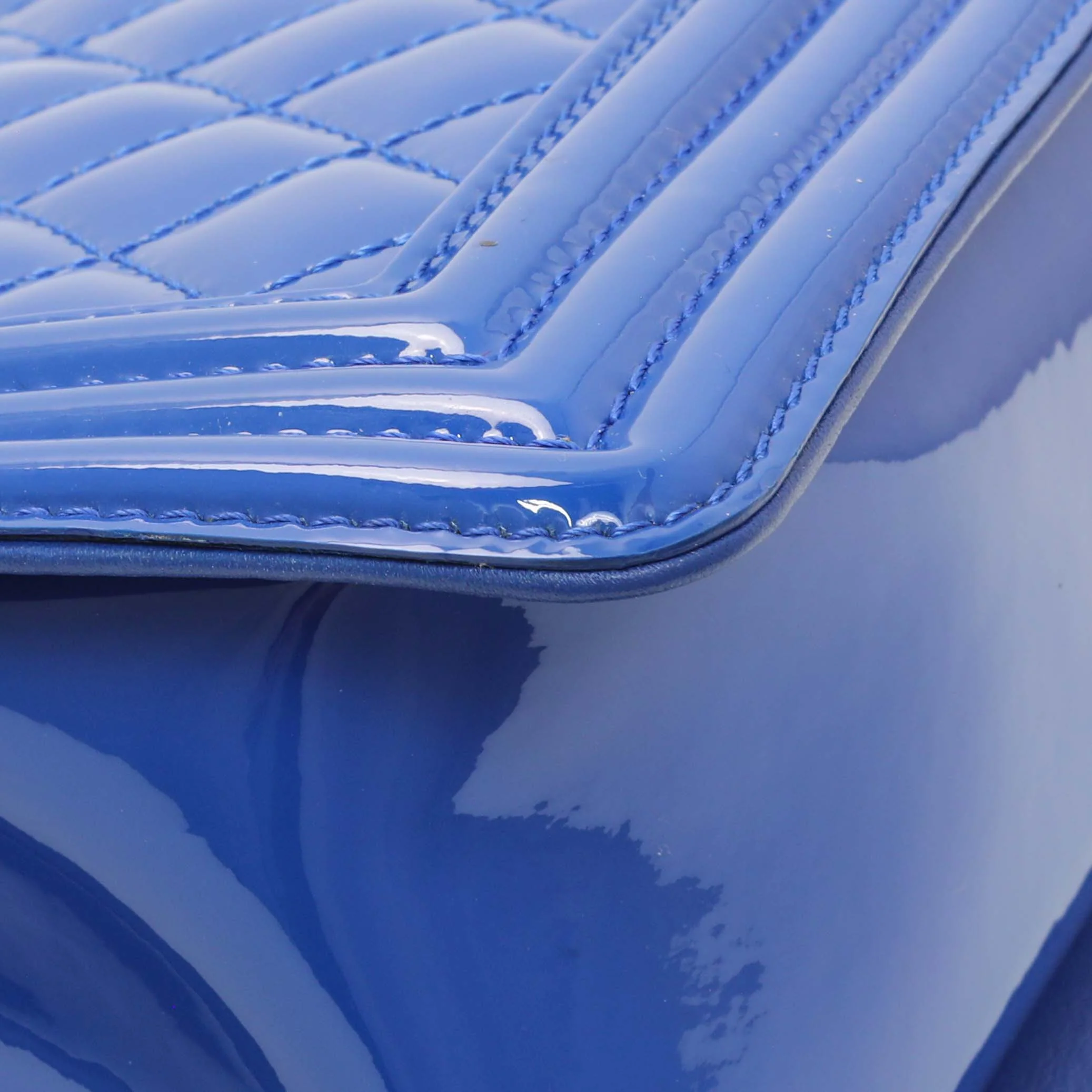 Chanel Blue Quilted Patent Medium Plexiglass Boy Flap - Image 6