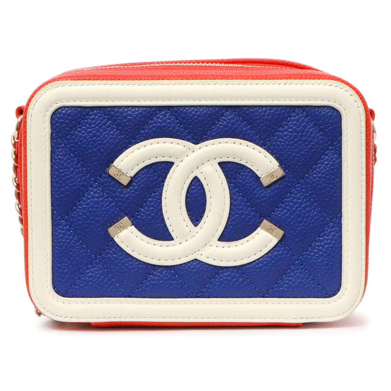 Chanel Blue White Red Caviar Quilted Micro CC Filigree Vanity Case - Image 2
