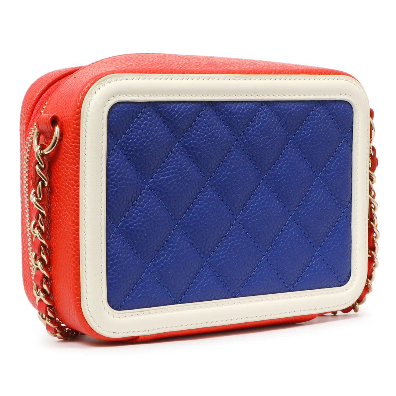 Chanel Blue White Red Caviar Quilted Micro CC Filigree Vanity Case - Image 3