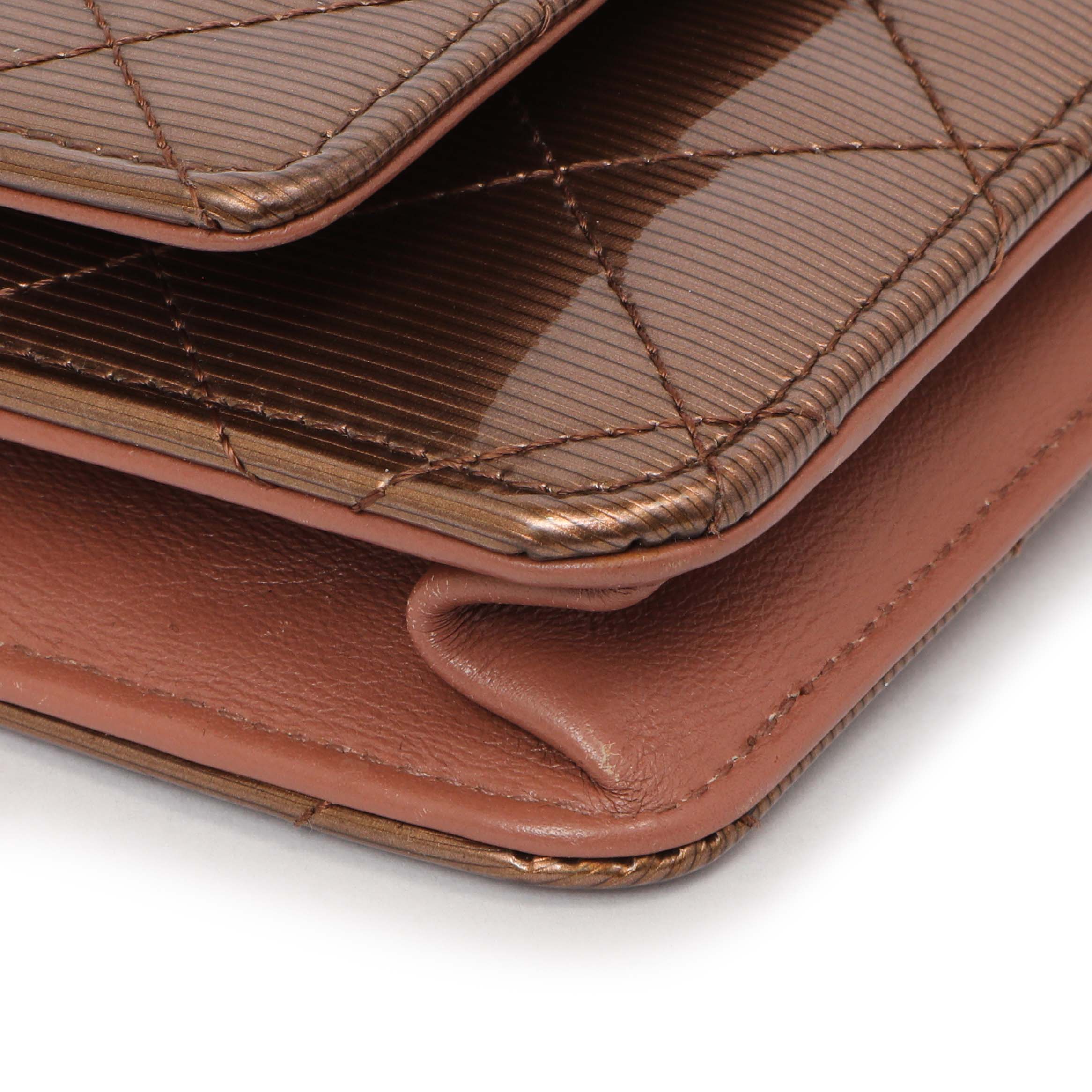 Chanel Bronze Striated Quilted Patent Wallet on Chain - Image 4