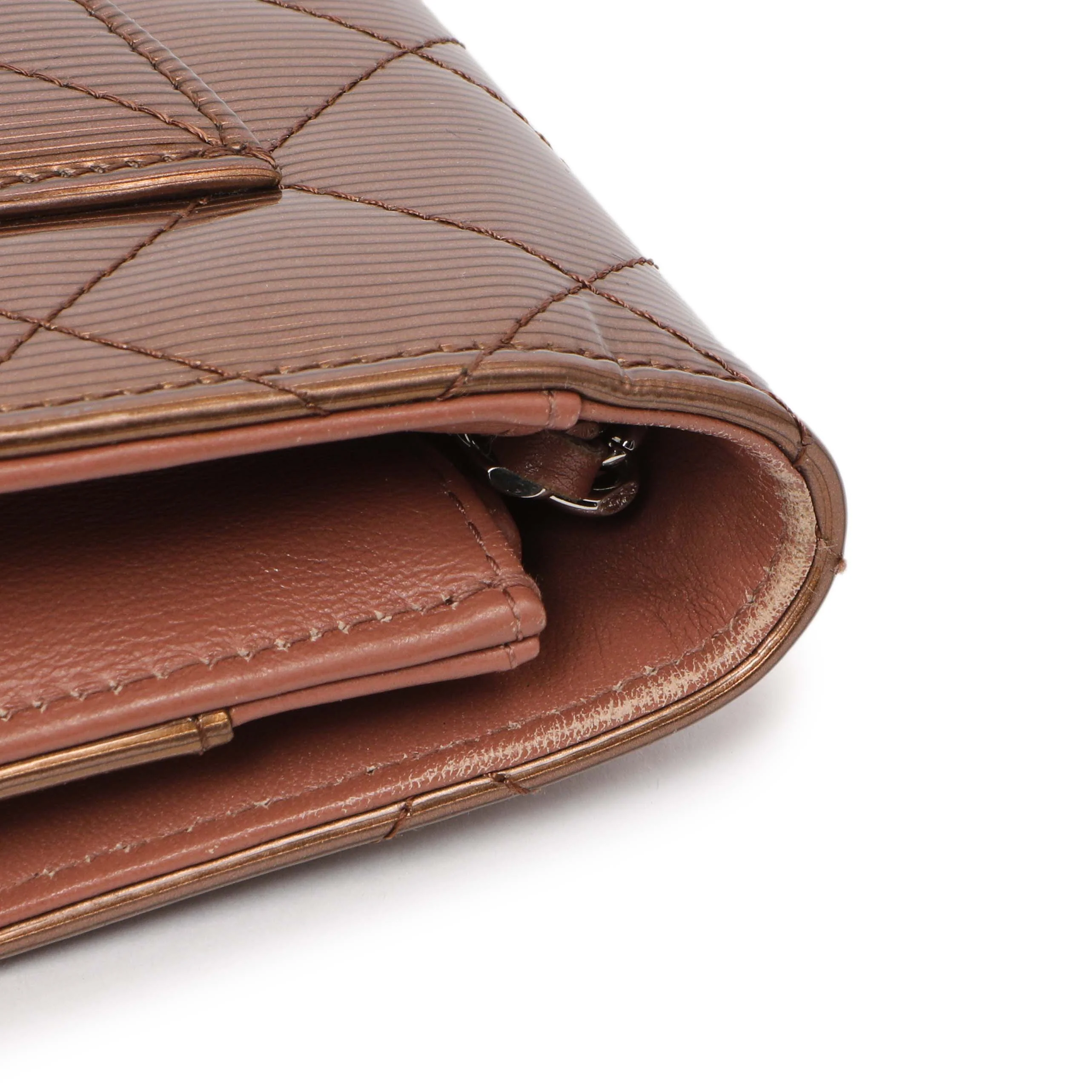 Chanel Bronze Striated Quilted Patent Wallet on Chain - Image 9