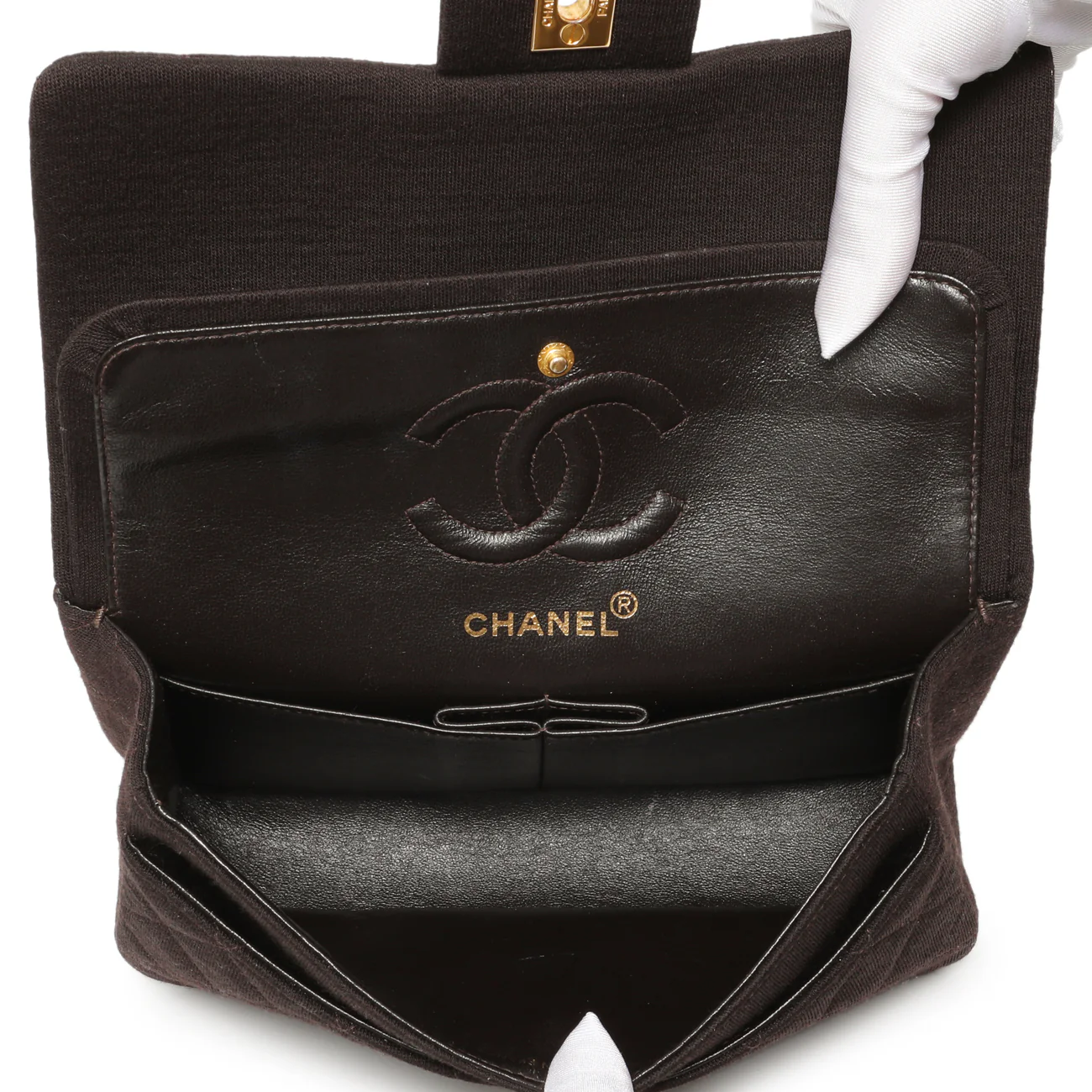 Chanel Brown Quilted Jersey Small Double Flap - Image 4