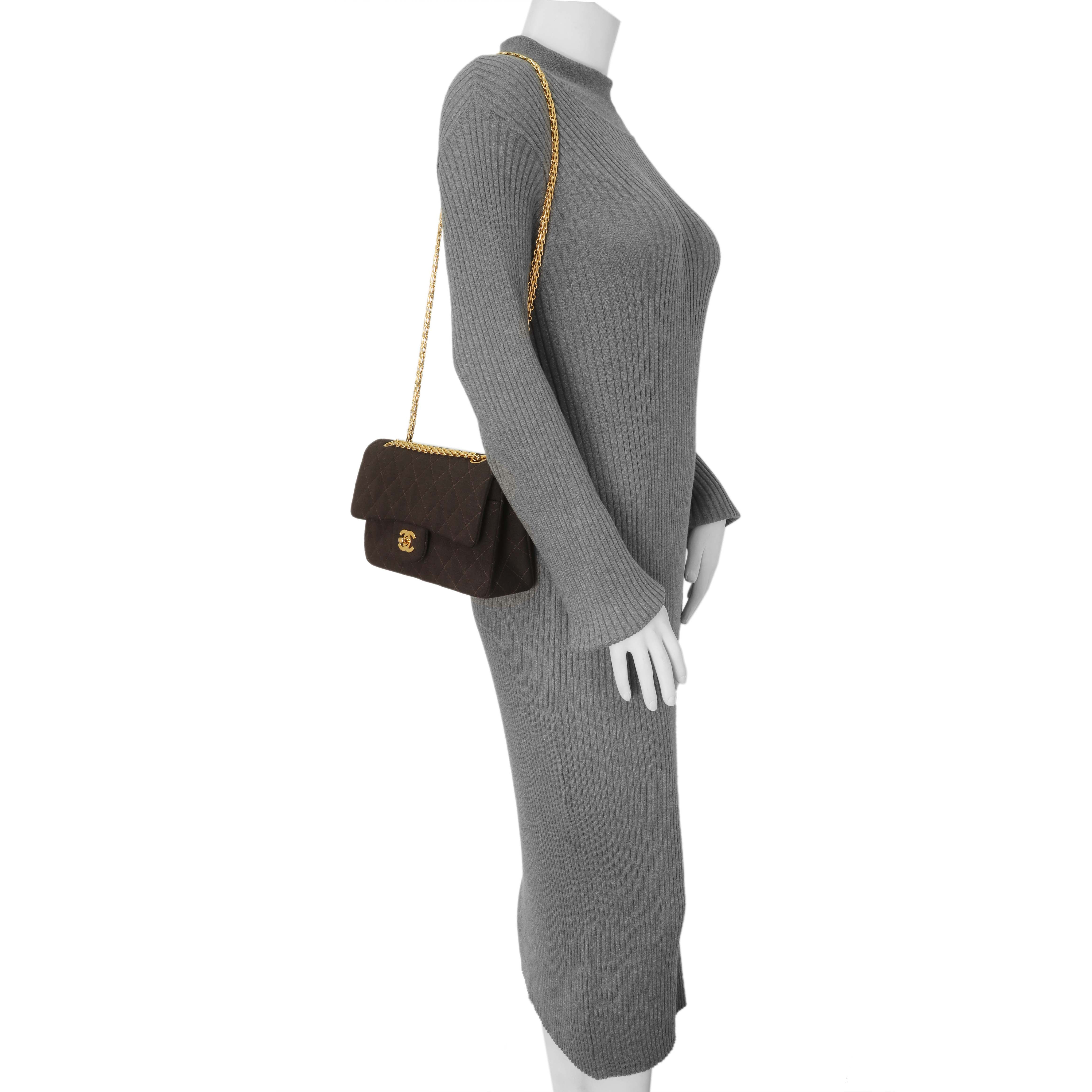 Chanel Brown Quilted Jersey Small Double Flap - Image 7