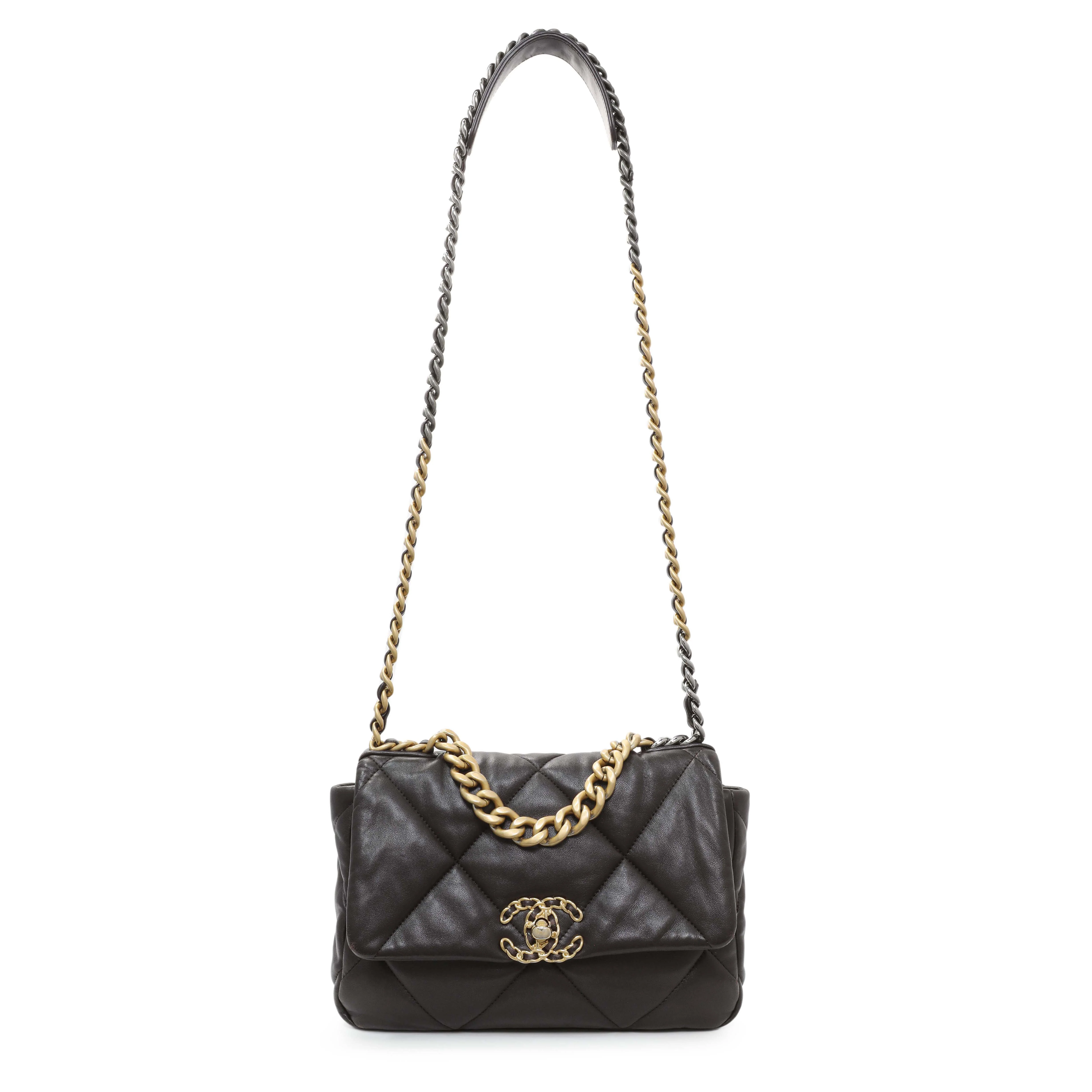 Chanel Brown Quilted Lambskin Medium Chanel 19 Flap