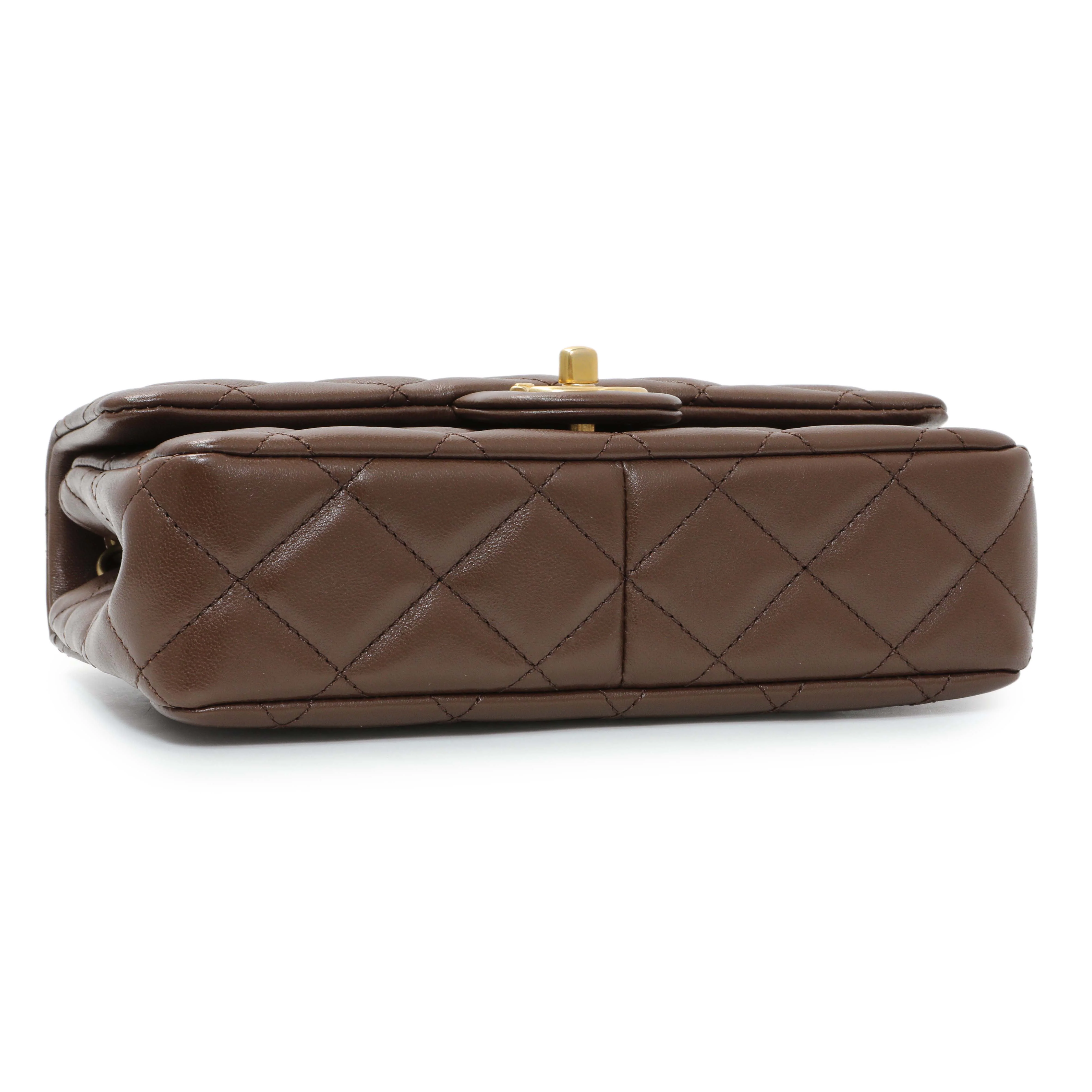 Chanel Brown Quilted Lambskin Mini Wenge Wood Flap - Image 3
