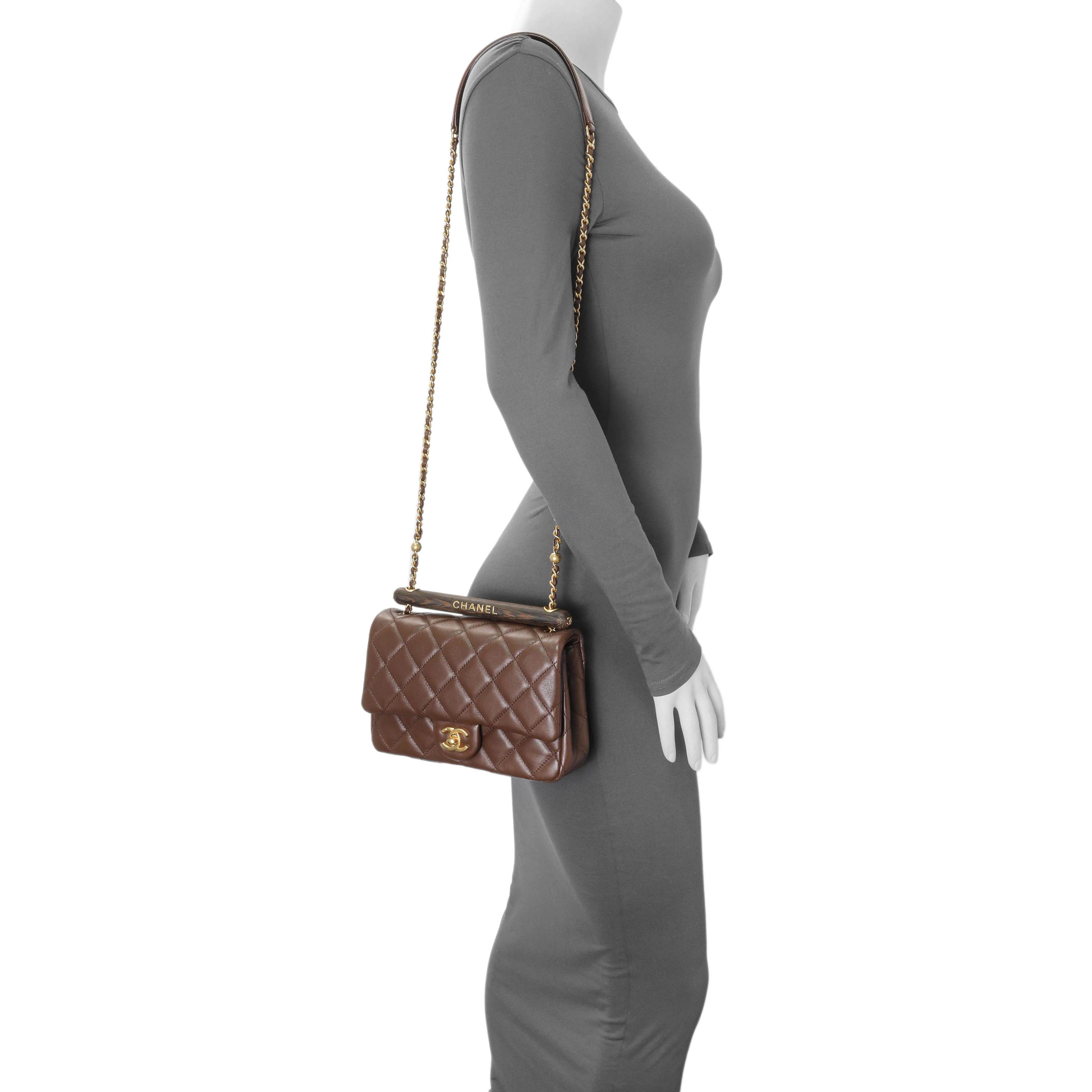 Chanel Brown Quilted Lambskin Mini Wenge Wood Flap - Image 7