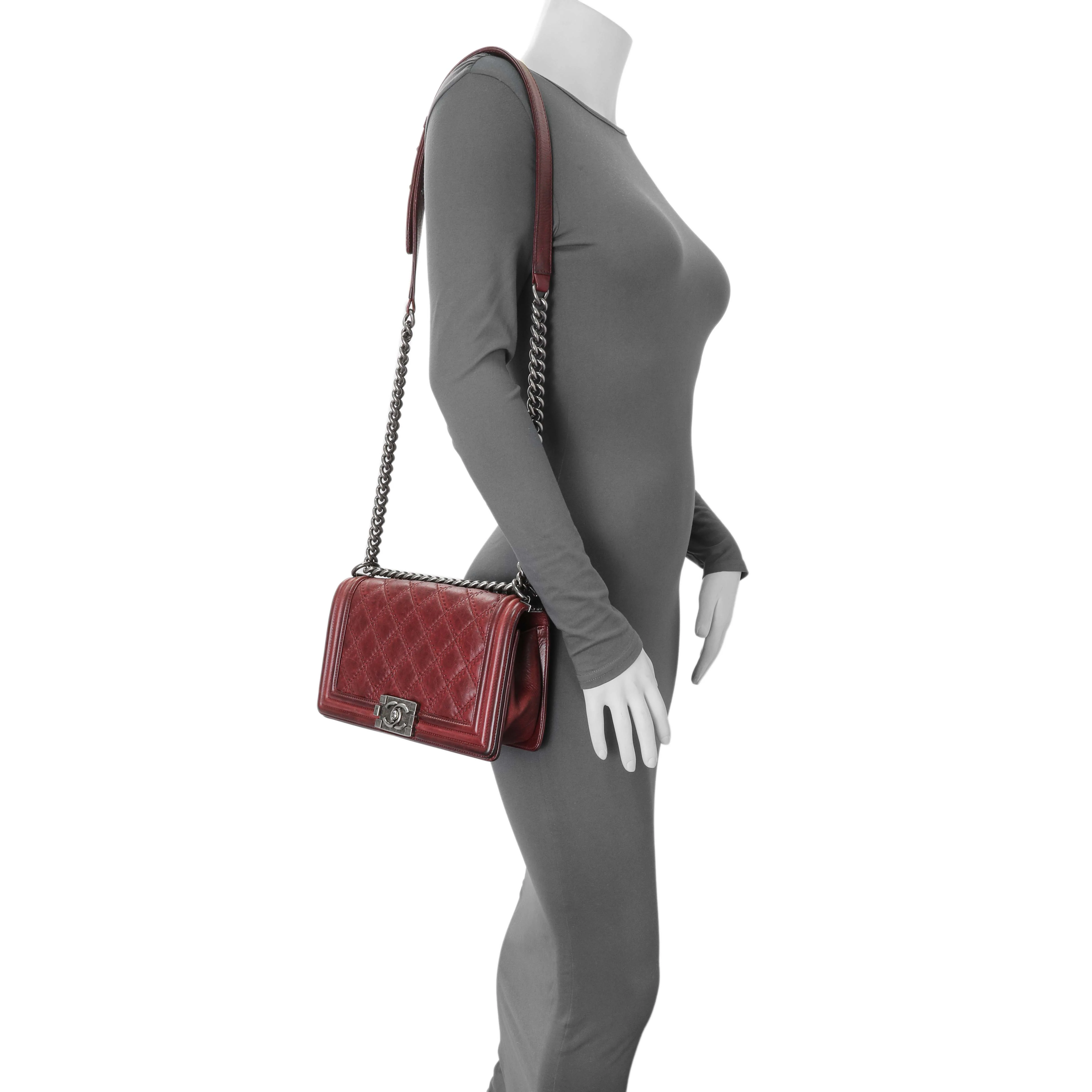 Chanel Burgundy Calfskin Double Stitch Medium Boy Flap - Image 11