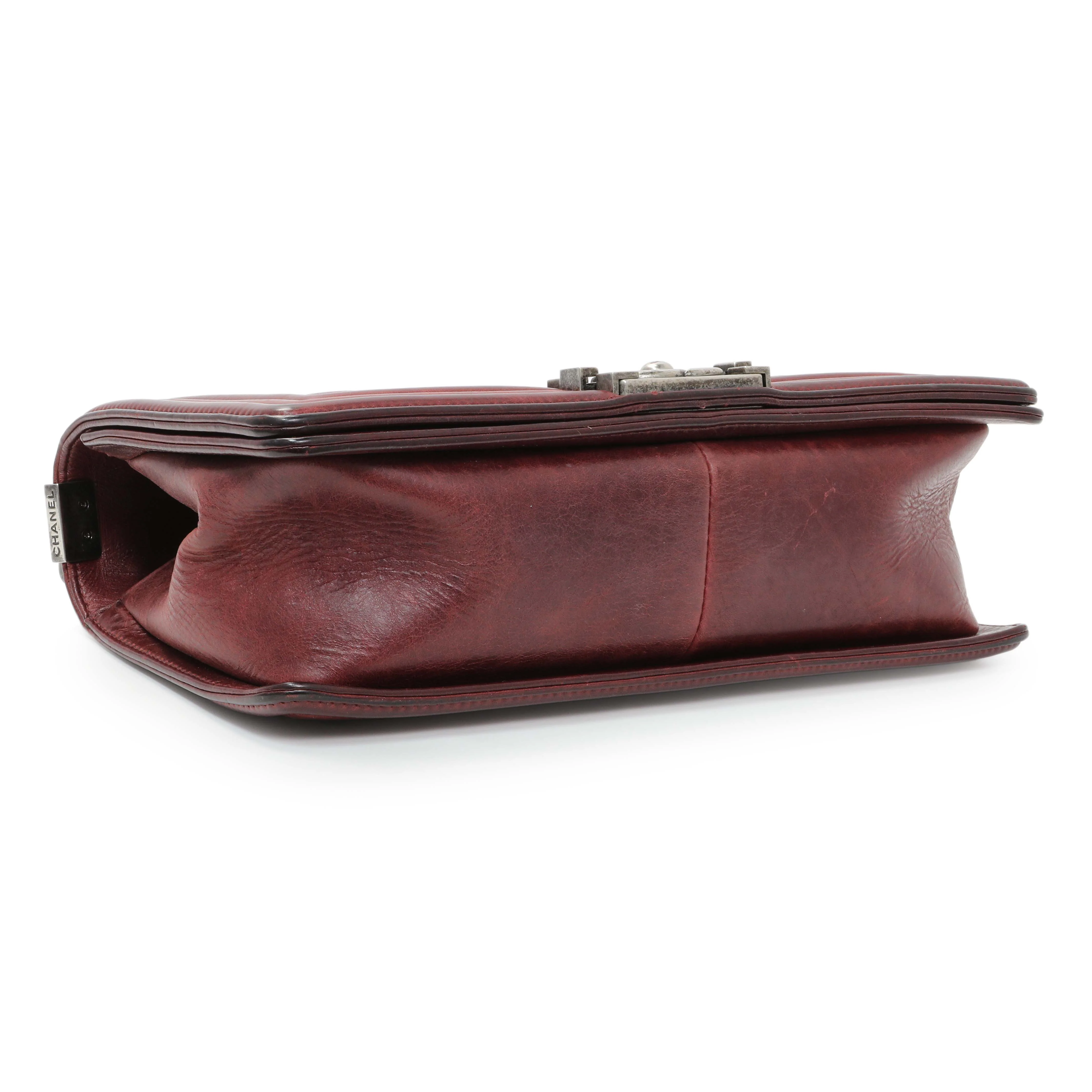 Chanel Burgundy Calfskin Double Stitch Medium Boy Flap - Image 3