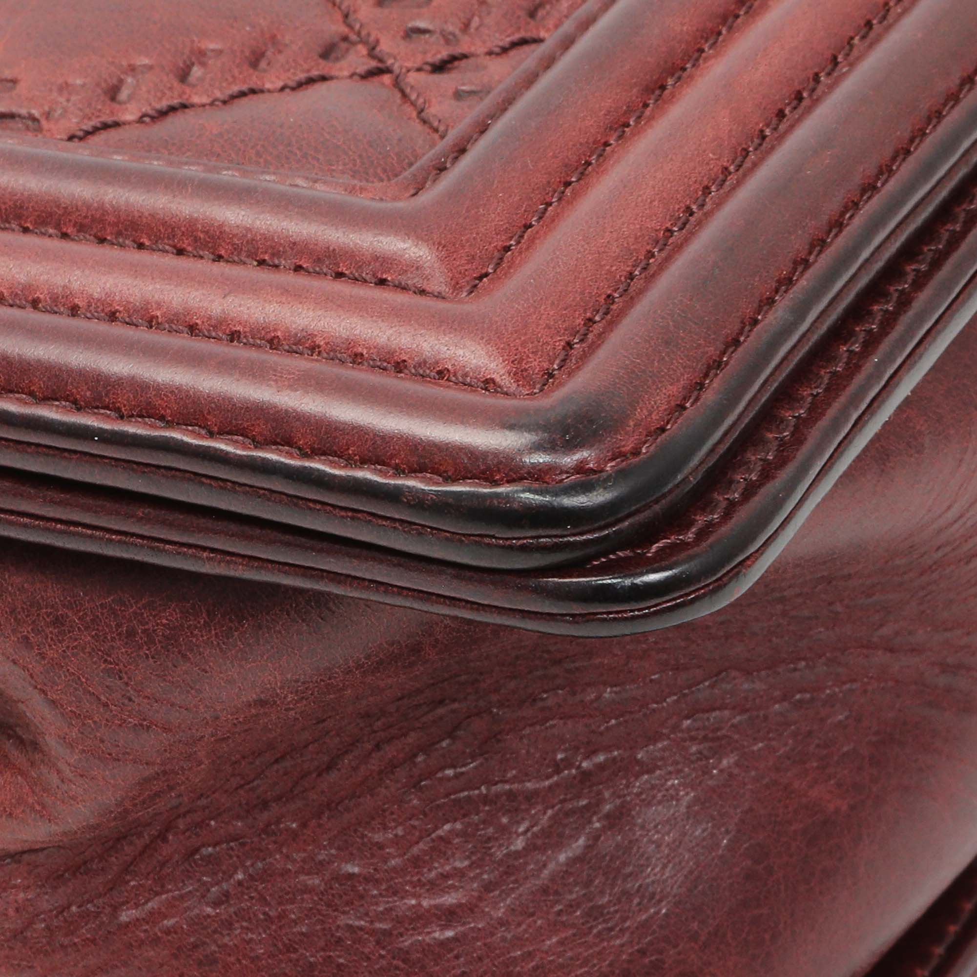 Chanel Burgundy Calfskin Double Stitch Medium Boy Flap - Image 4