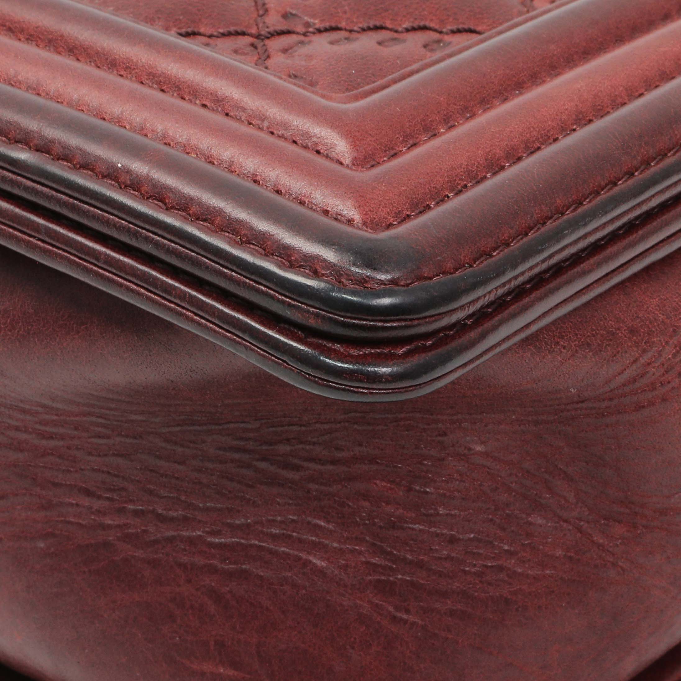 Chanel Burgundy Calfskin Double Stitch Medium Boy Flap - Image 5