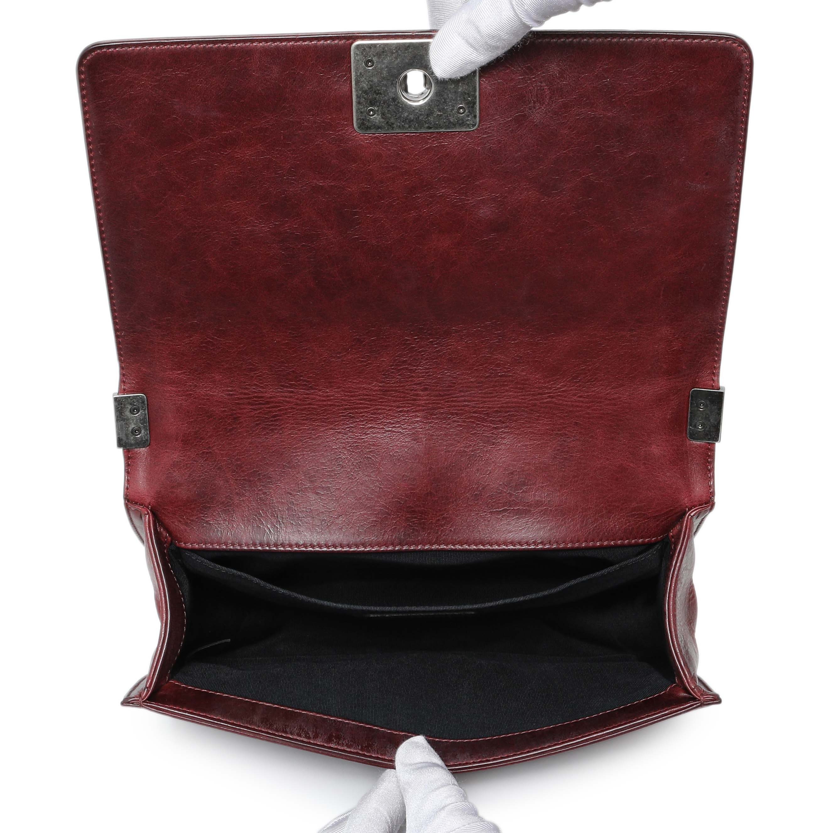 Chanel Burgundy Calfskin Double Stitch Medium Boy Flap - Image 8