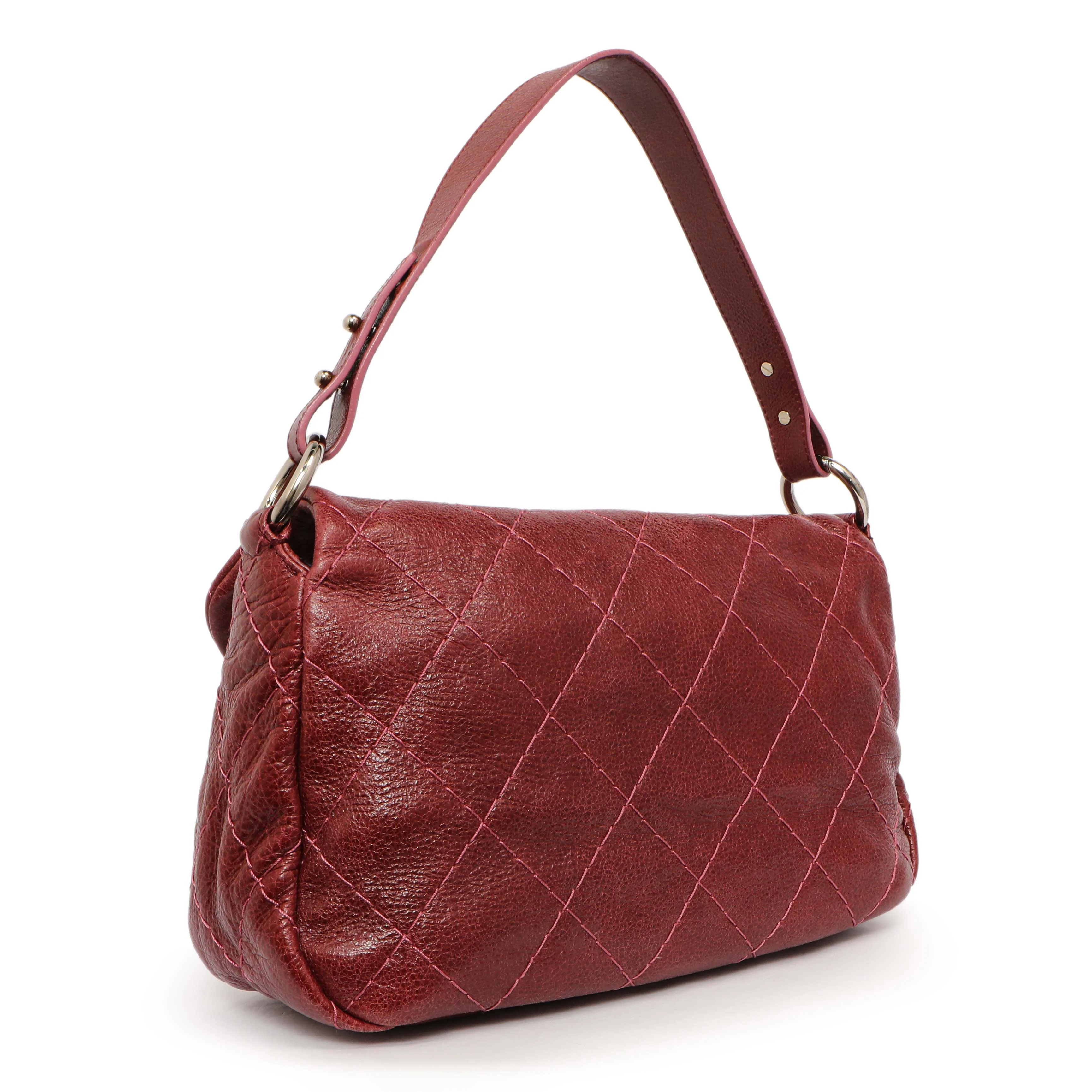 Chanel Burgundy Glazed Calfskin On The Road Flap - Image 2