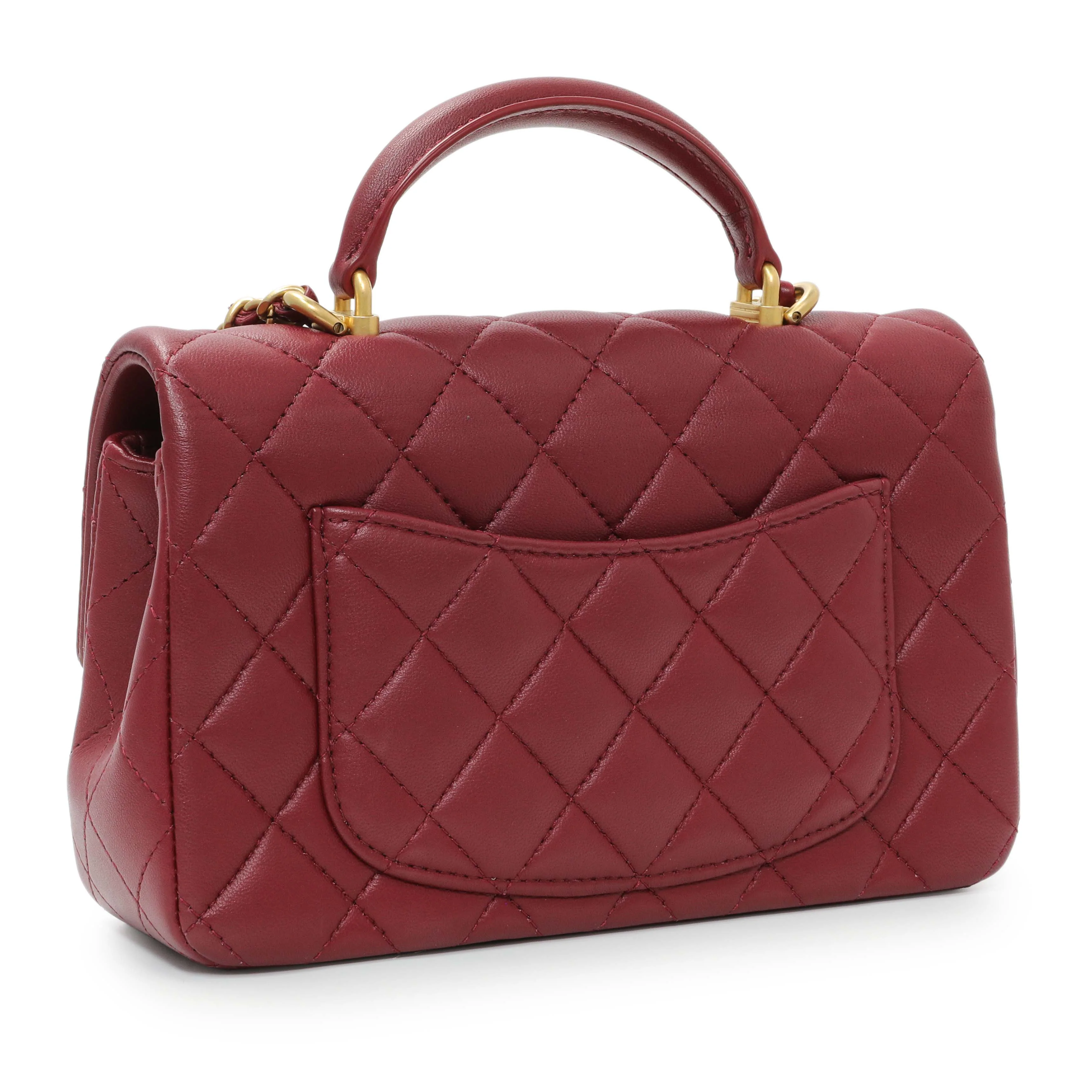 Chanel Burgundy Lambskin Quilted Mini Top Handle Rectangular Flap - Image 2