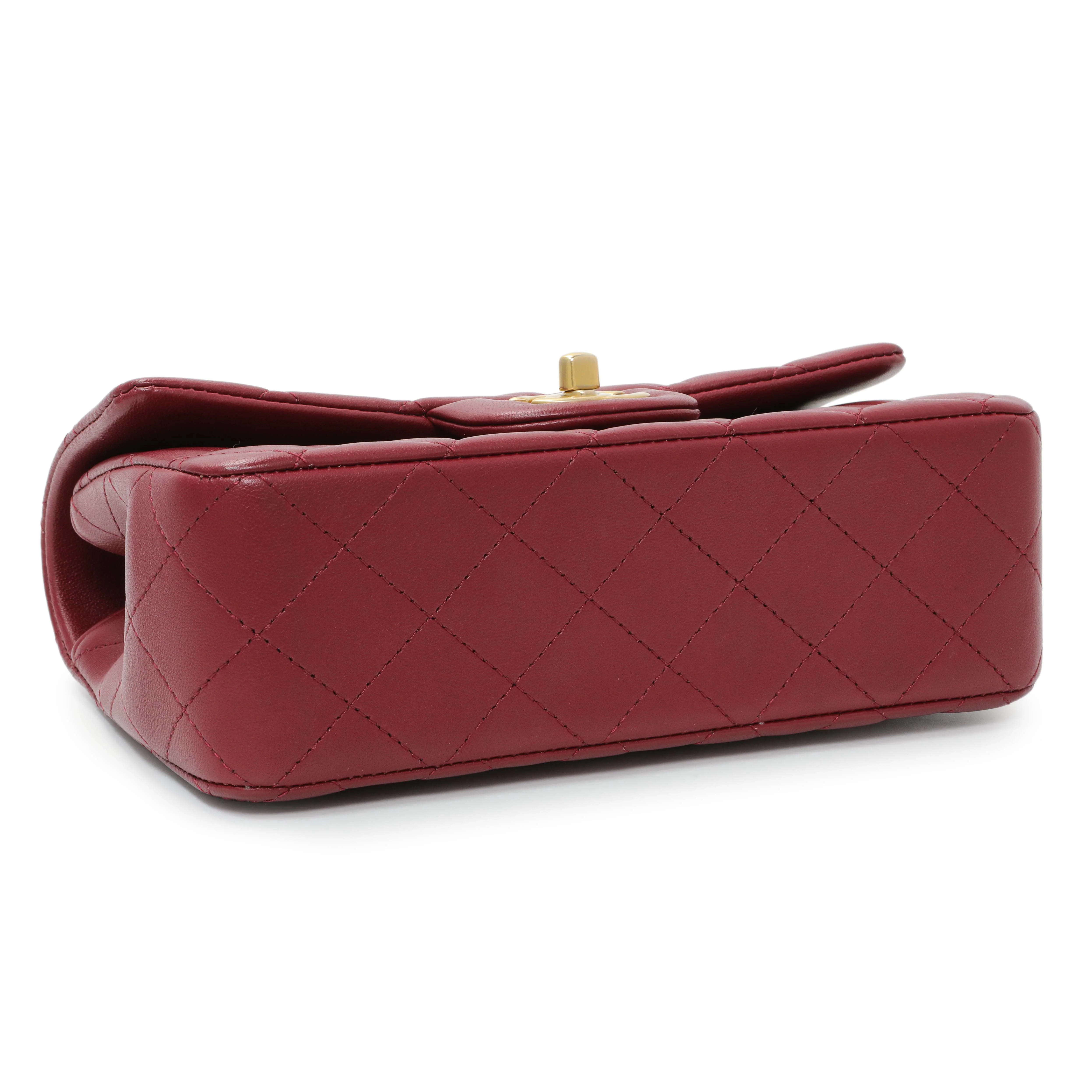 Chanel Burgundy Lambskin Quilted Mini Top Handle Rectangular Flap - Image 3