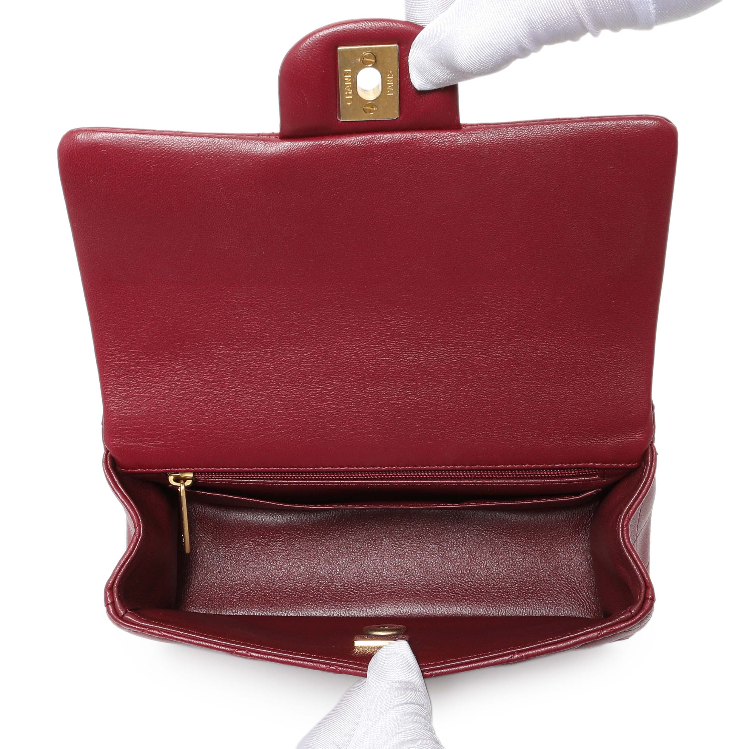 Chanel Burgundy Lambskin Quilted Mini Top Handle Rectangular Flap - Image 4