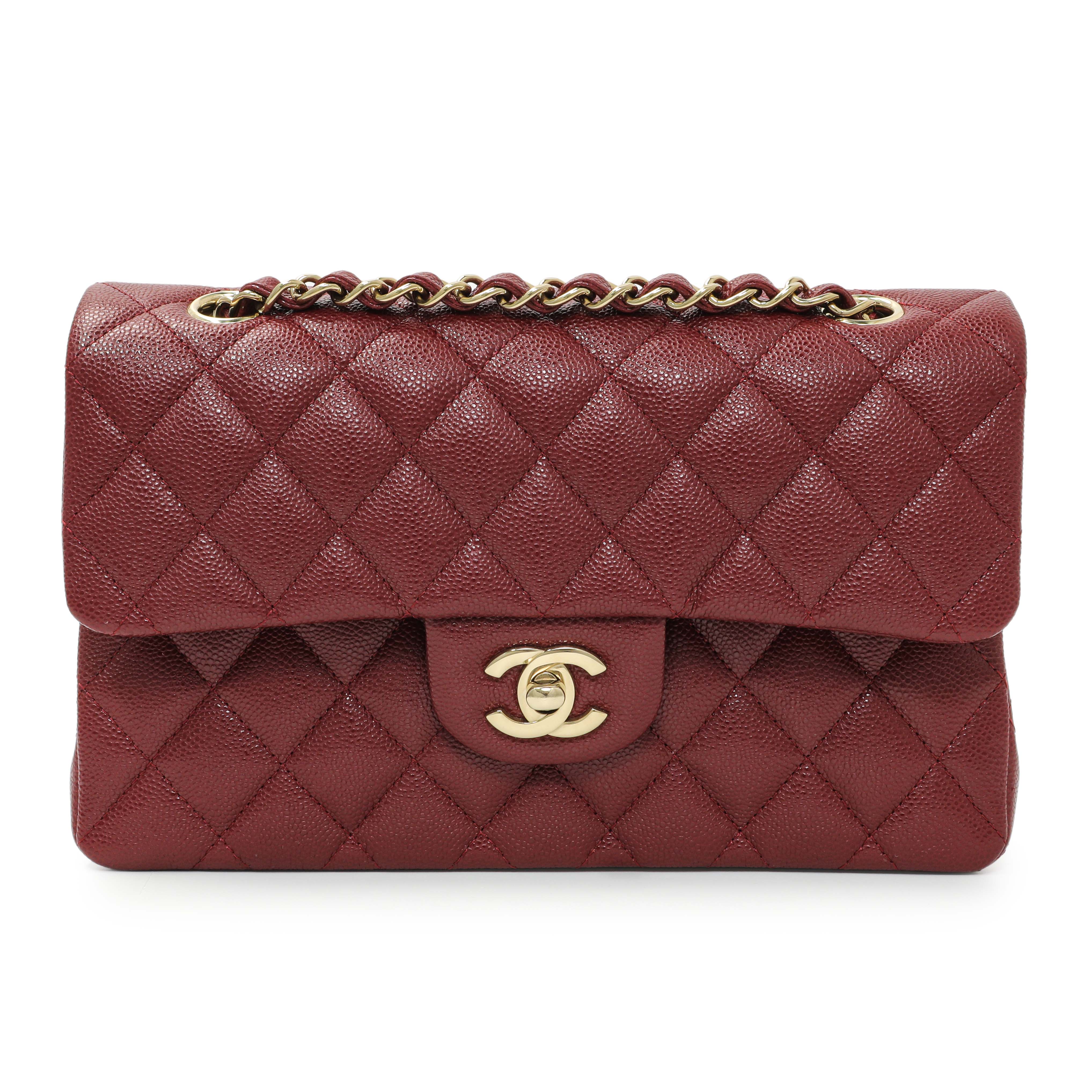 Chanel Burgundy Quilted Caviar Small Classic Double Flap