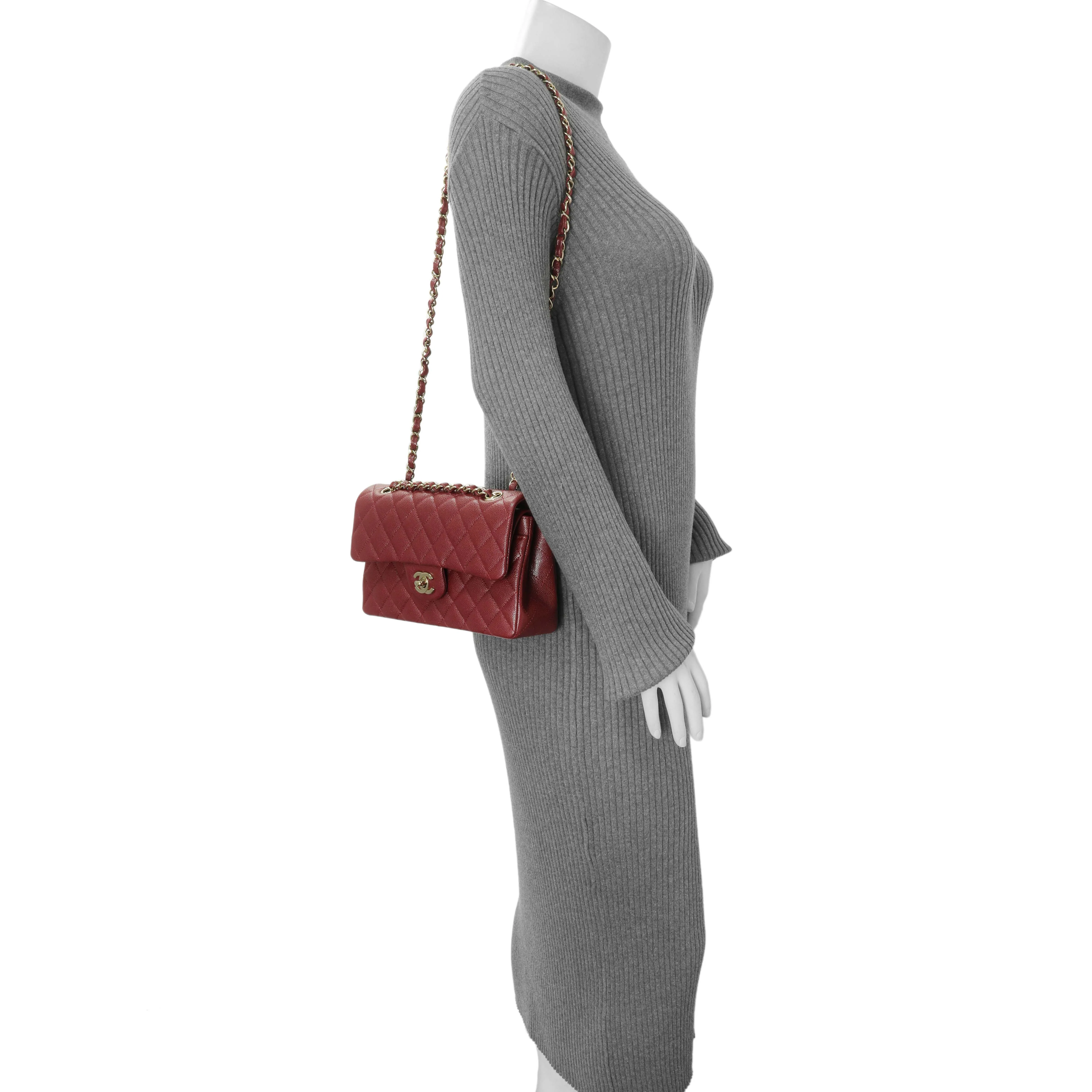 Chanel Burgundy Quilted Caviar Small Classic Double Flap - Image 7