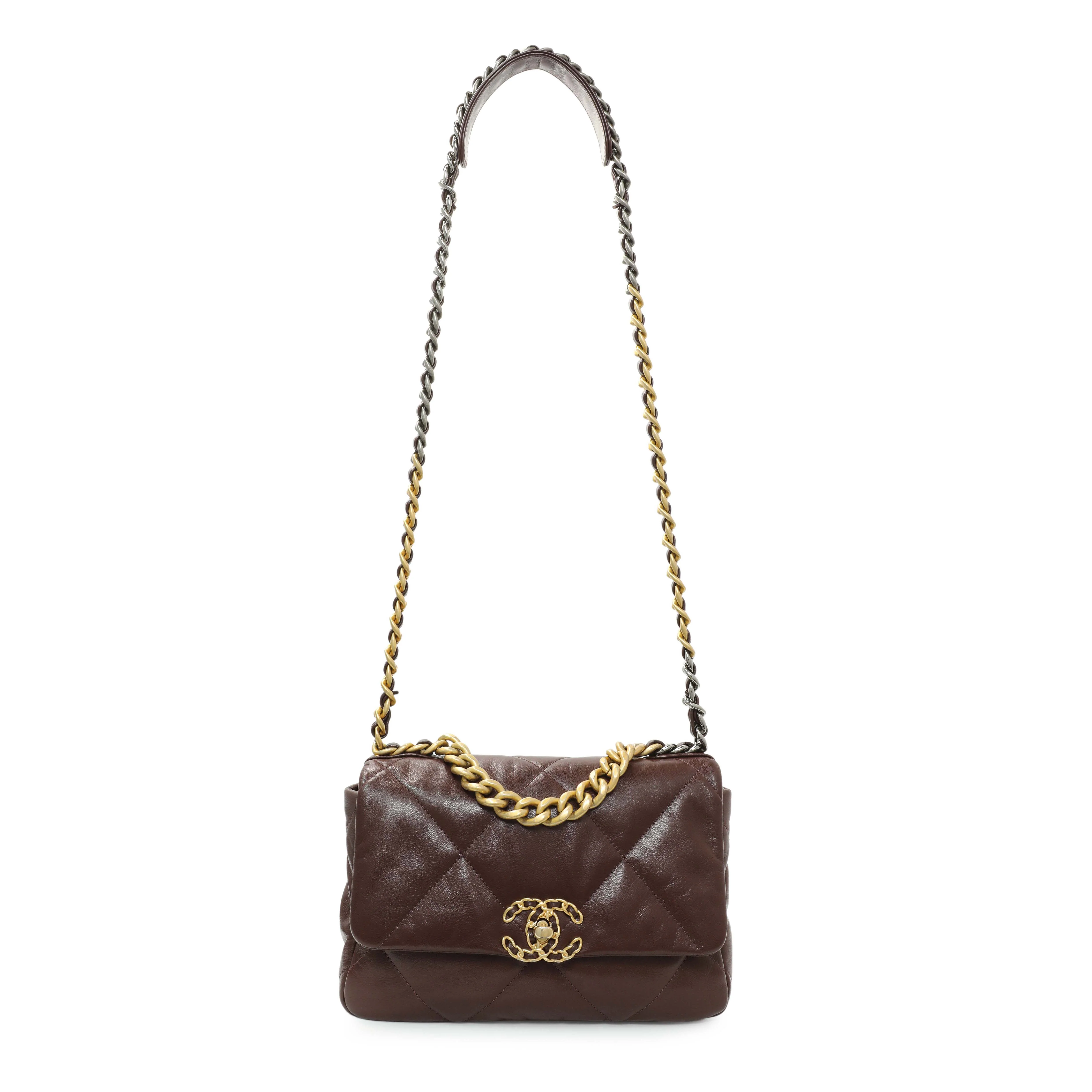 Chanel Burgundy Quilted Goatskin Medium Chanel 19 Flap